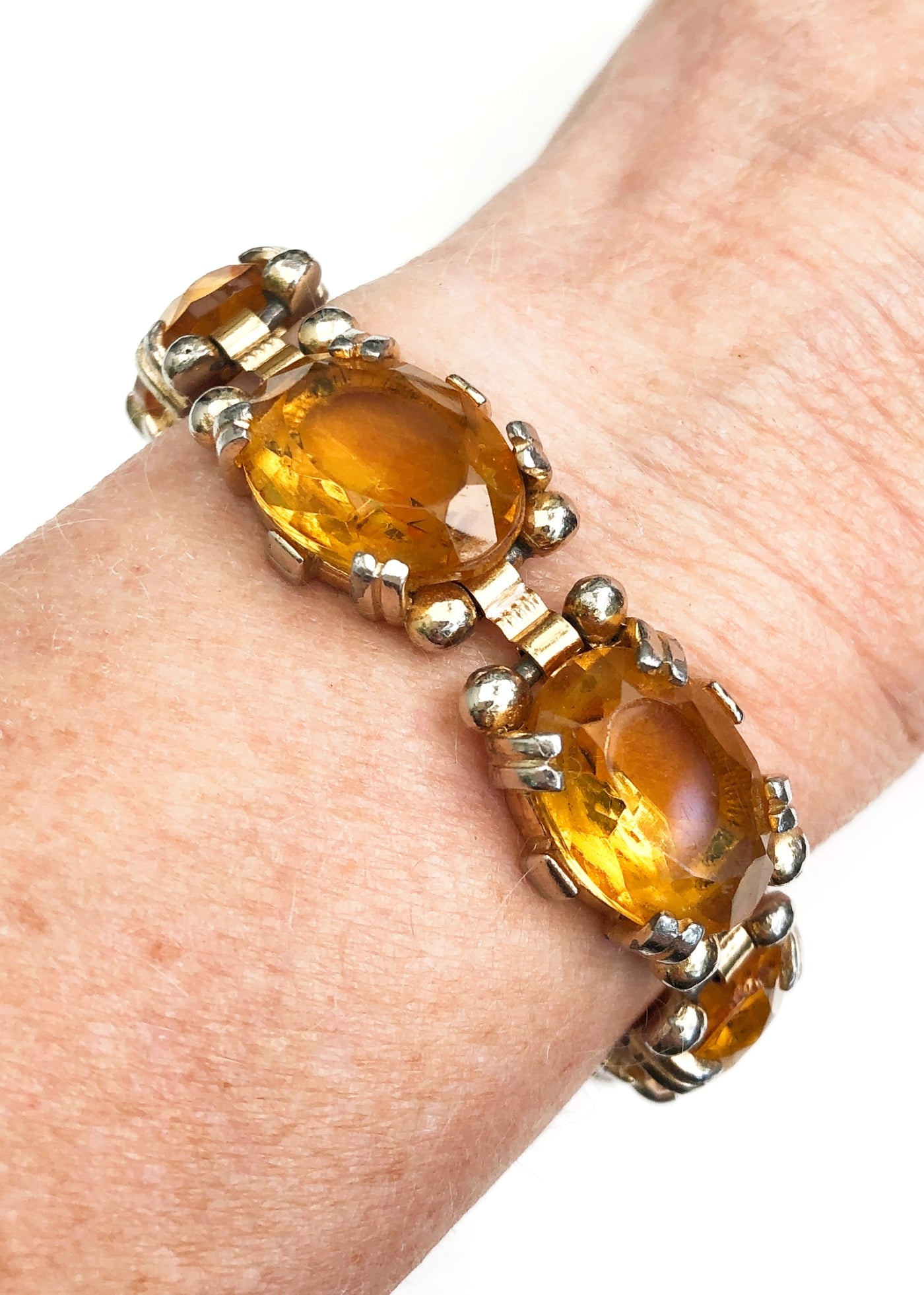 Vintage 60s Citrine Glass Sphinx Bracelet