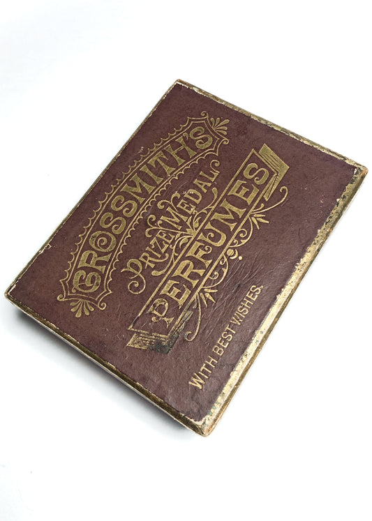 Vintage Victorian Cardboard Gift Box from Grossmith's Perfume gold lettering on burgundy box • Empty