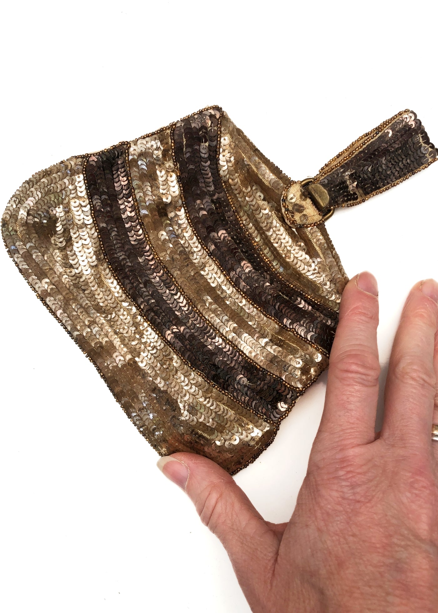 Vintage 20s Deco Bronze Gold Sequin Flapper Purse • Gatsby
