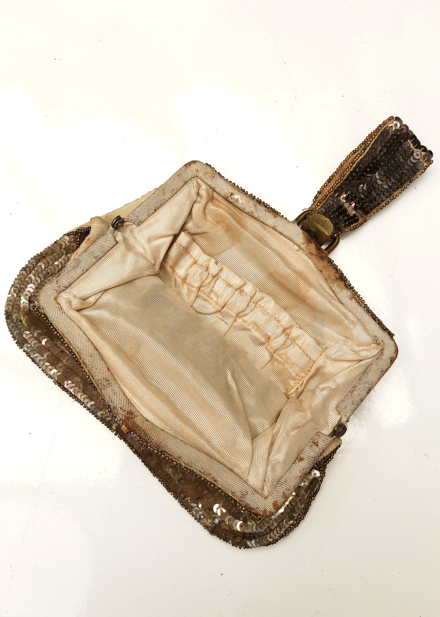 Vintage 20s Deco Bronze Gold Sequin Flapper Purse • Gatsby
