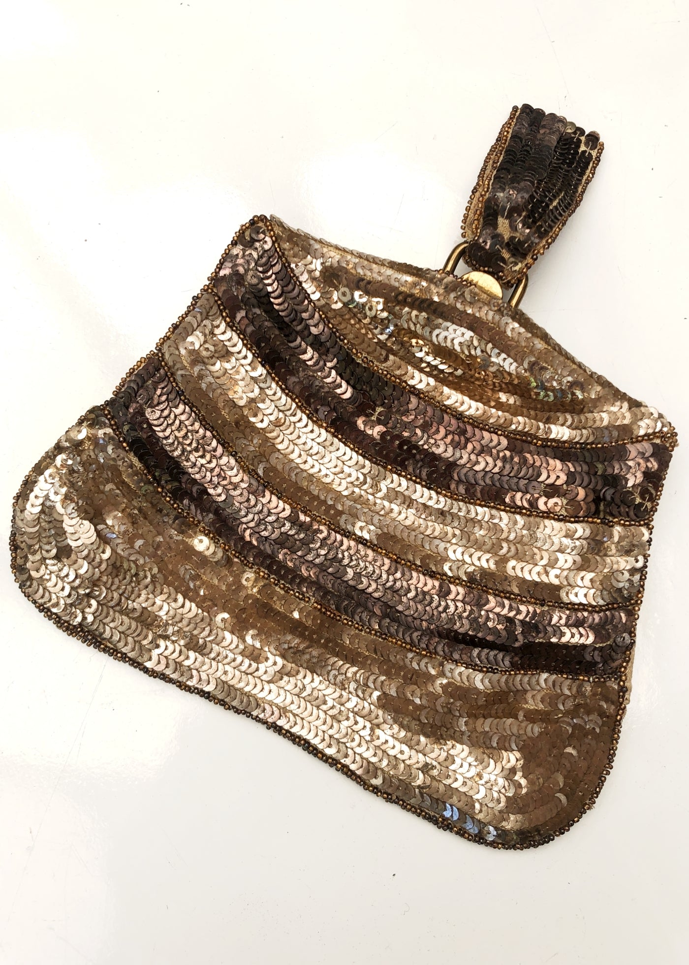 Vintage 20s Deco Bronze Gold Sequin Flapper Purse • Gatsby