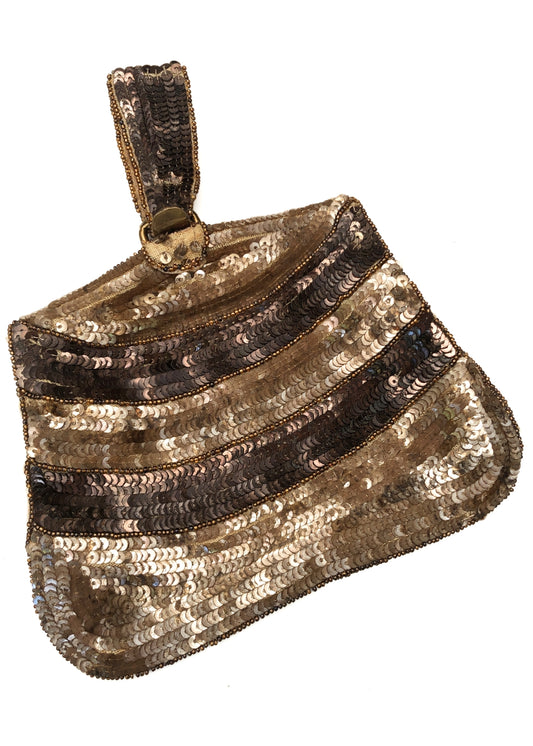 Vintage 20s Deco Bronze Gold Sequin Flapper Purse • Gatsby
