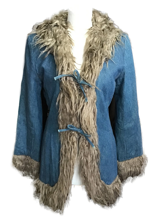 Penny Lane Denim Afghan Coat • Faux Fur