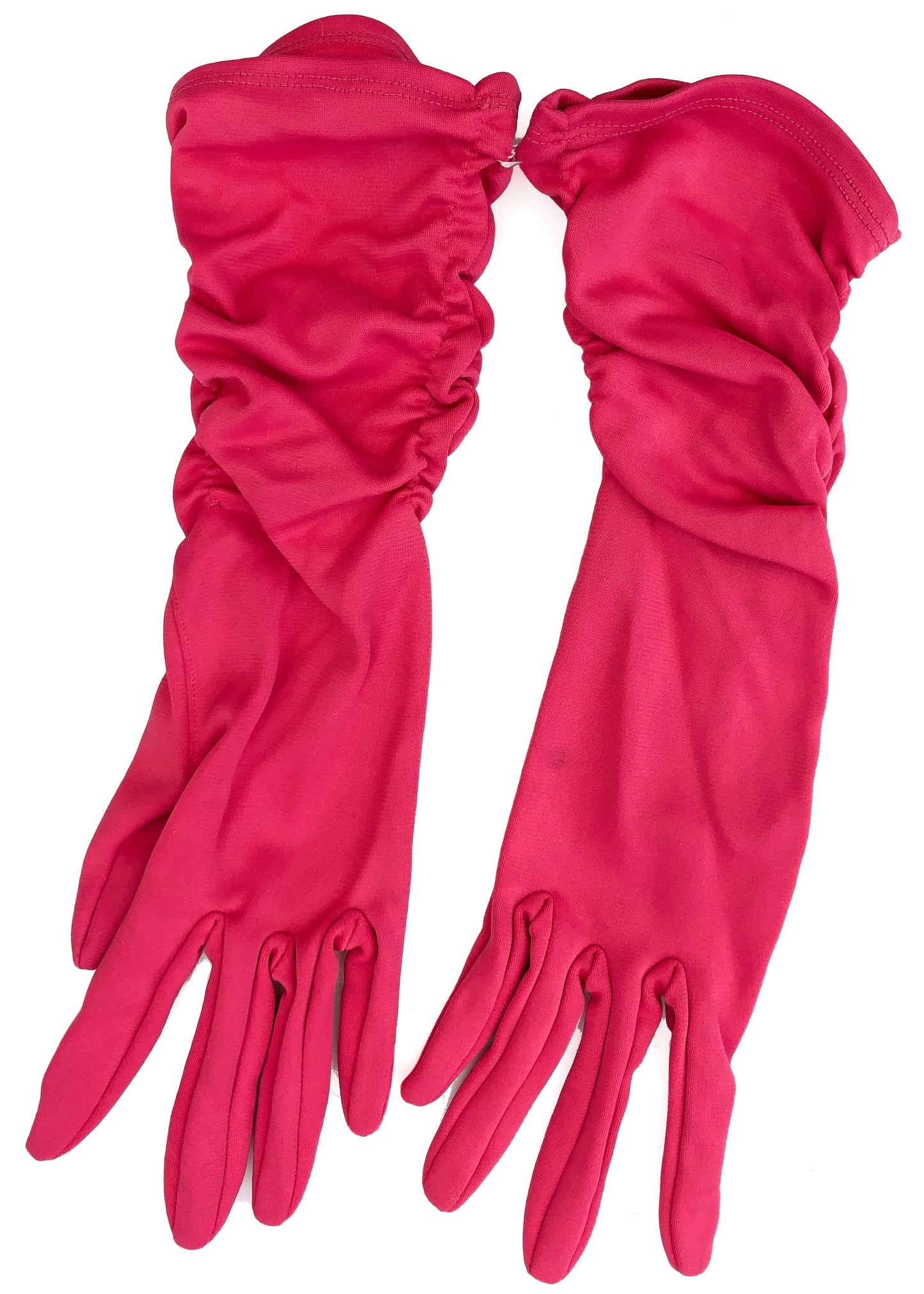 1950s Vintage Hot Pink Ruched Cocktail Gloves • 6.5