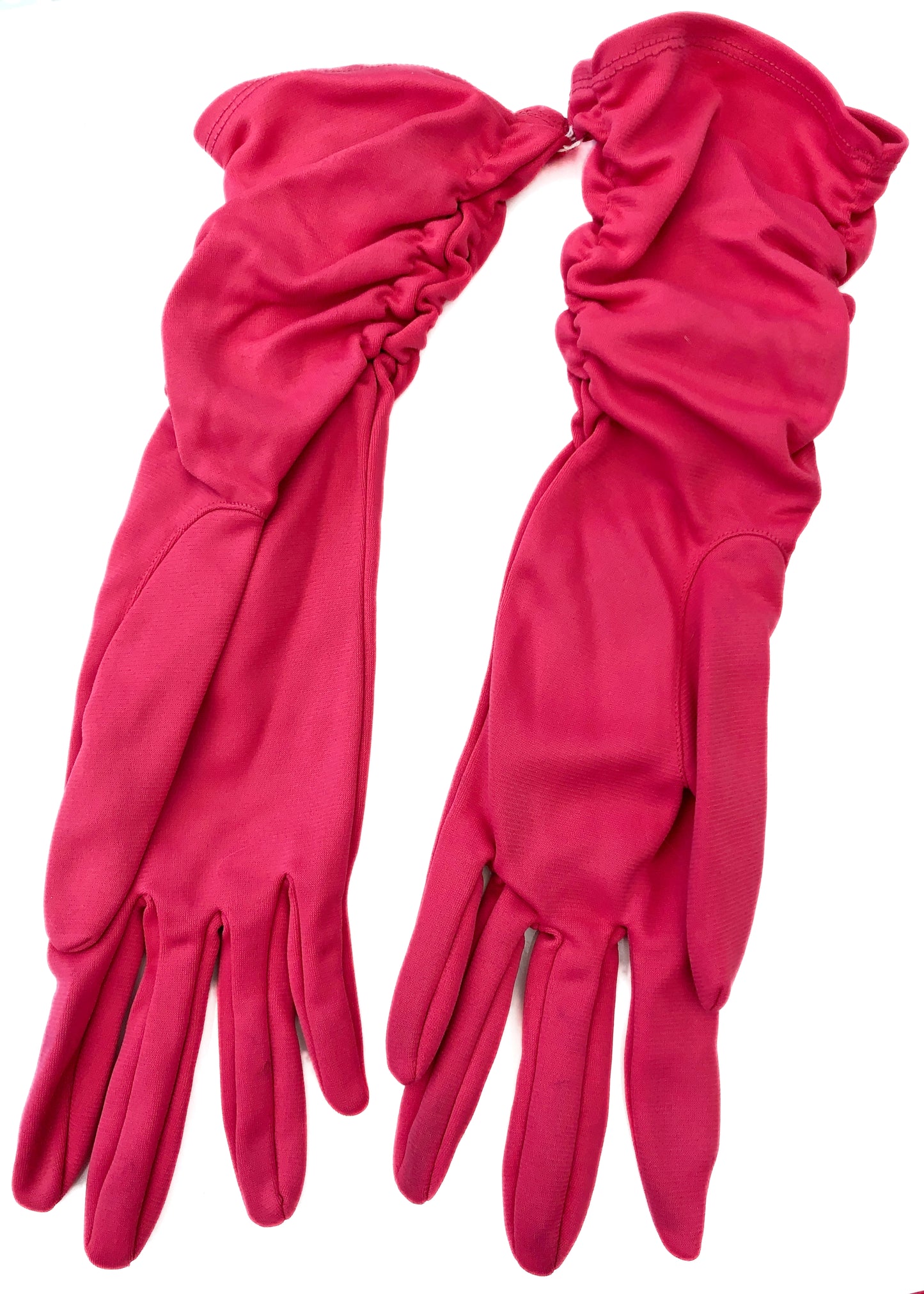1950s Vintage Hot Pink Ruched Cocktail Gloves • 6.5