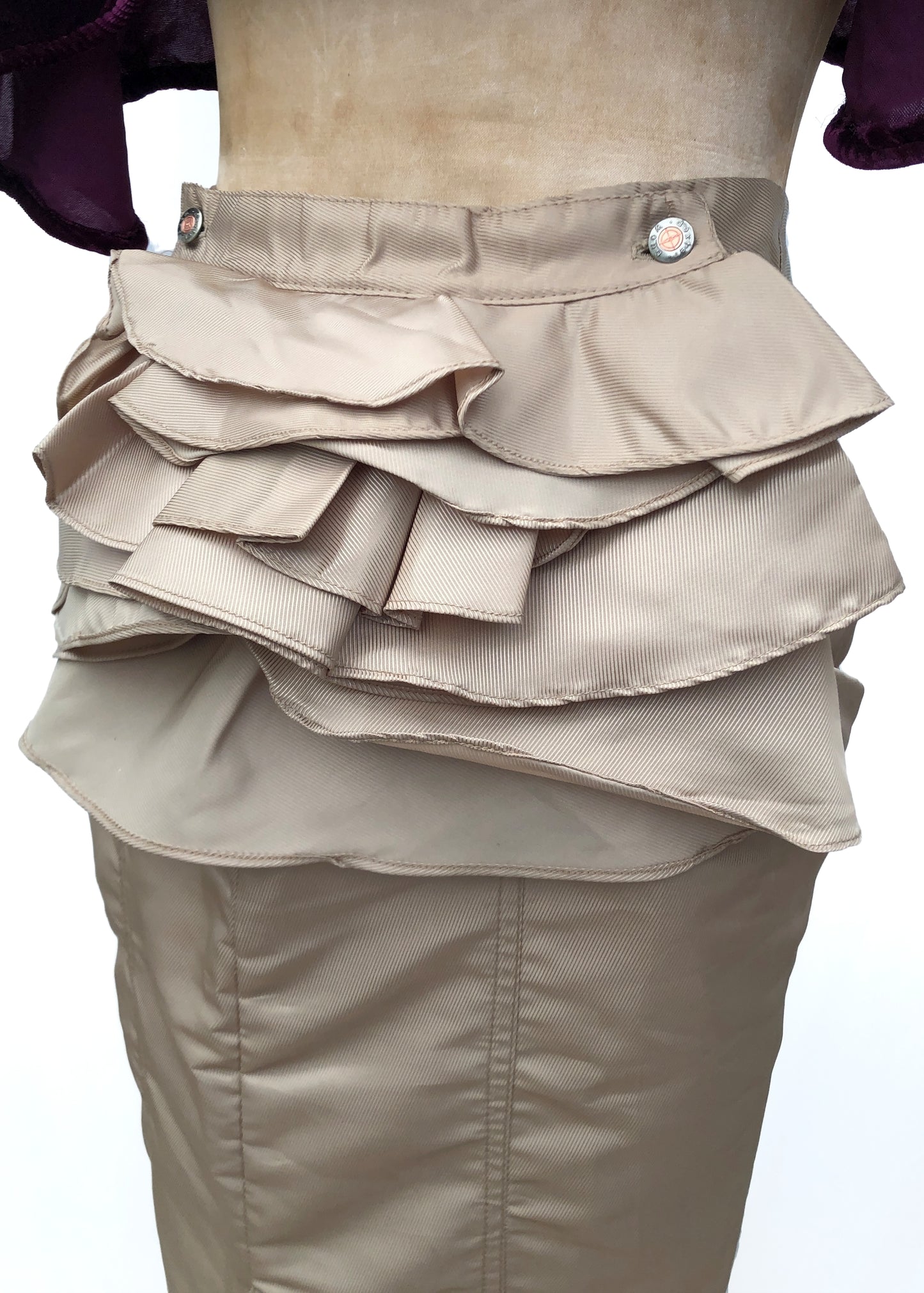 1990s Vintage Gold Dexter Wong Wiggle Pencil Skirt • Removable Bustle