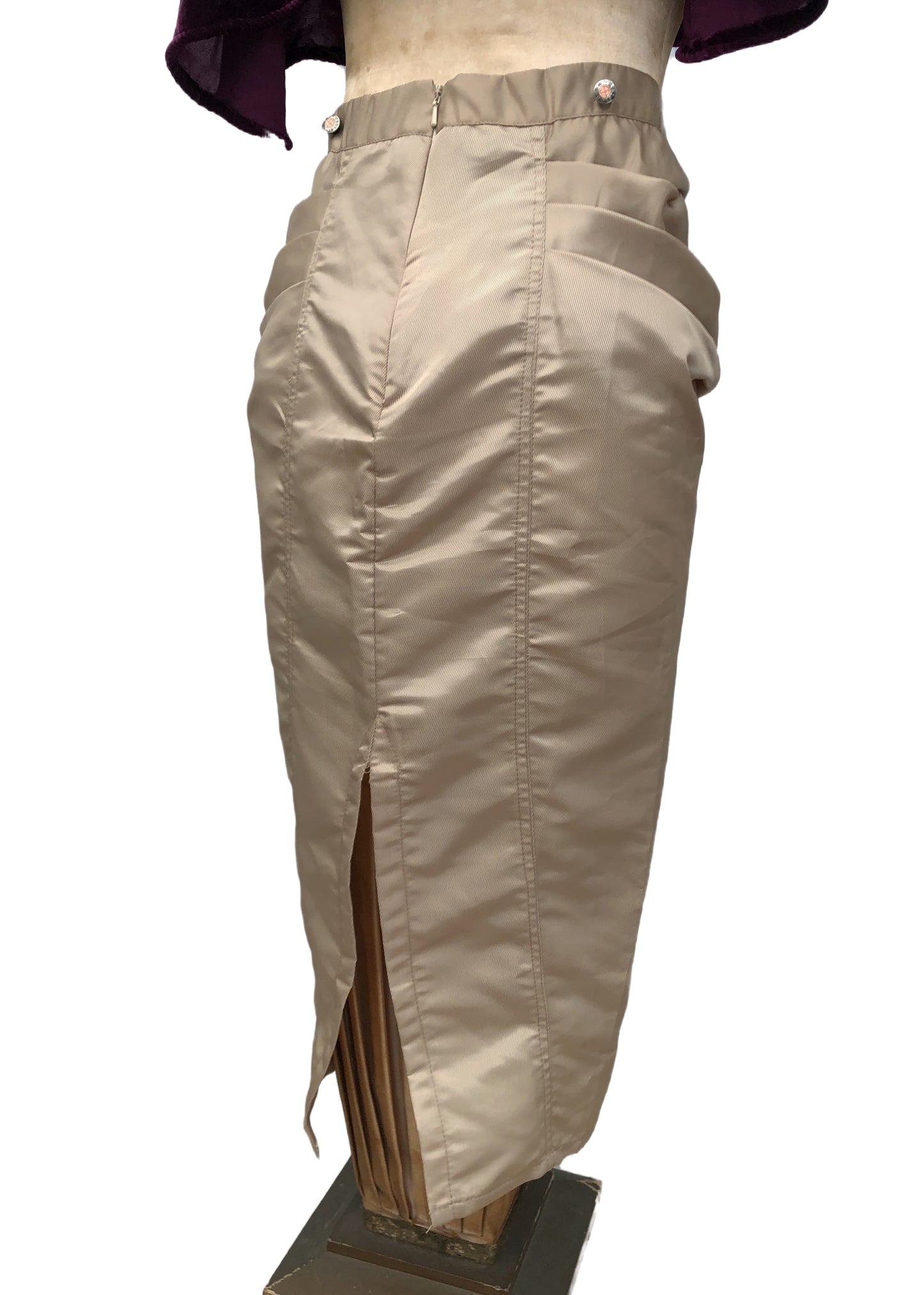 1990s Vintage Gold Dexter Wong Wiggle Pencil Skirt • Removable Bustle