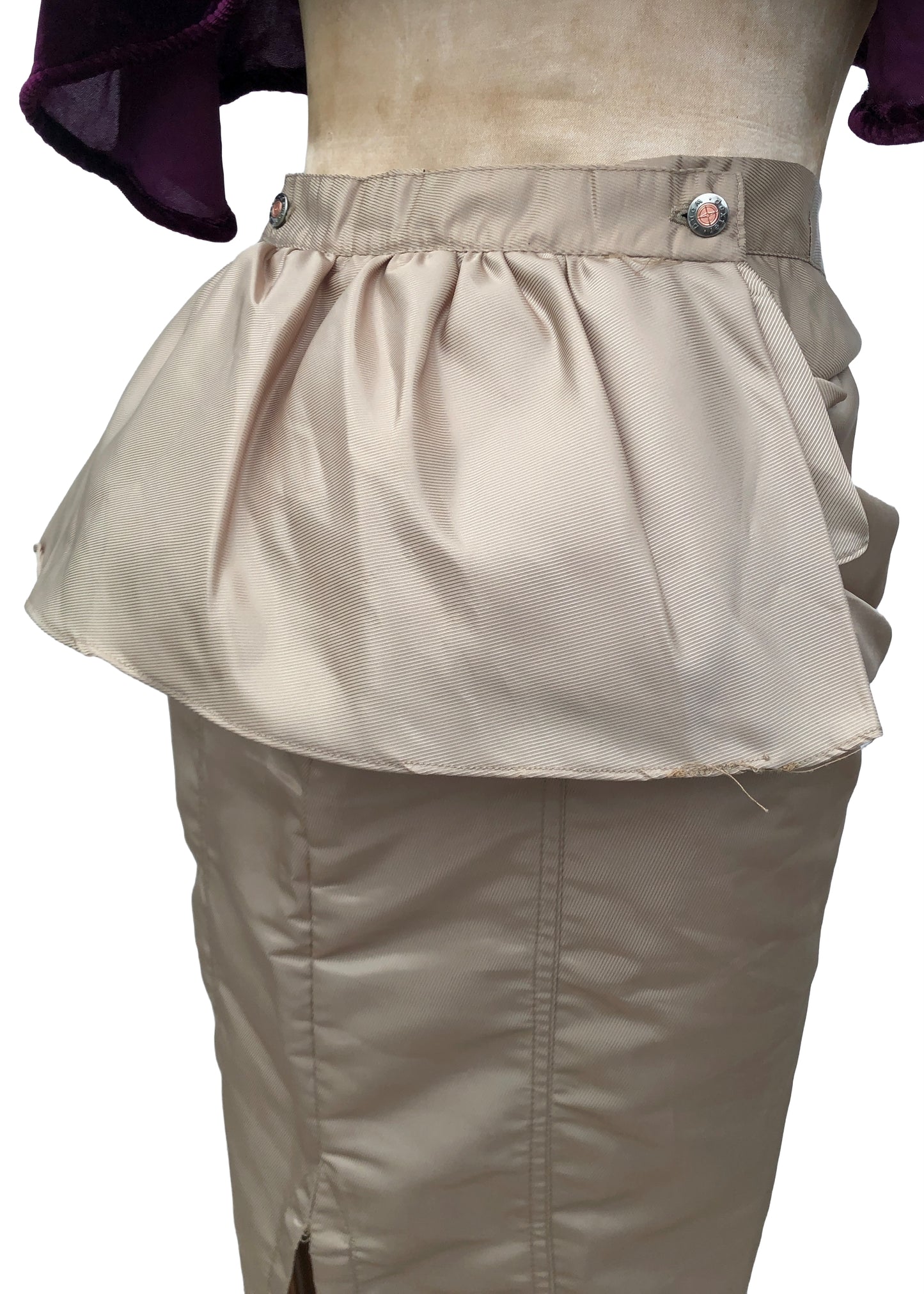 1990s Vintage Gold Dexter Wong Wiggle Pencil Skirt • Removable Bustle