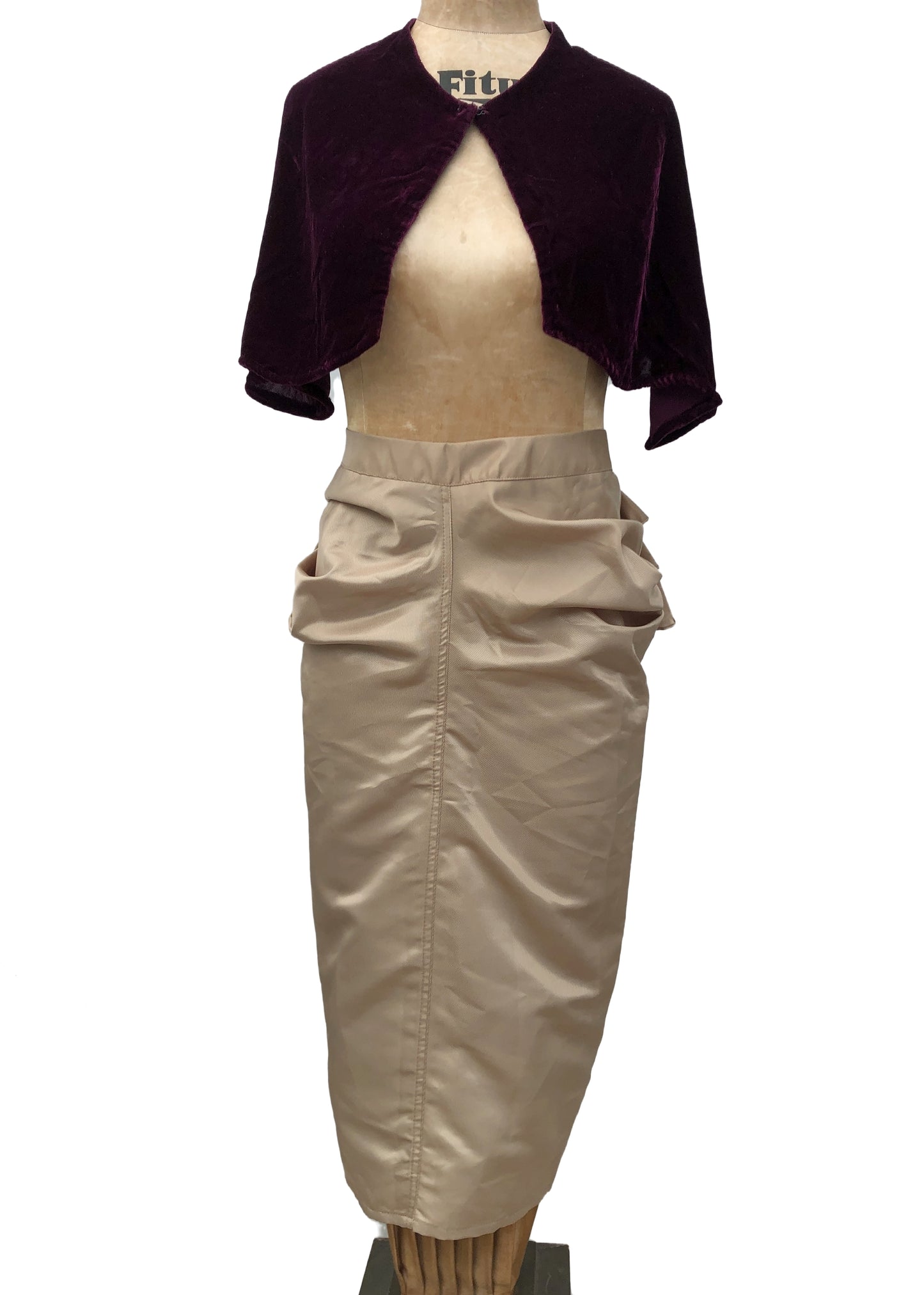 1990s Vintage Gold Dexter Wong Wiggle Pencil Skirt • Removable Bustle