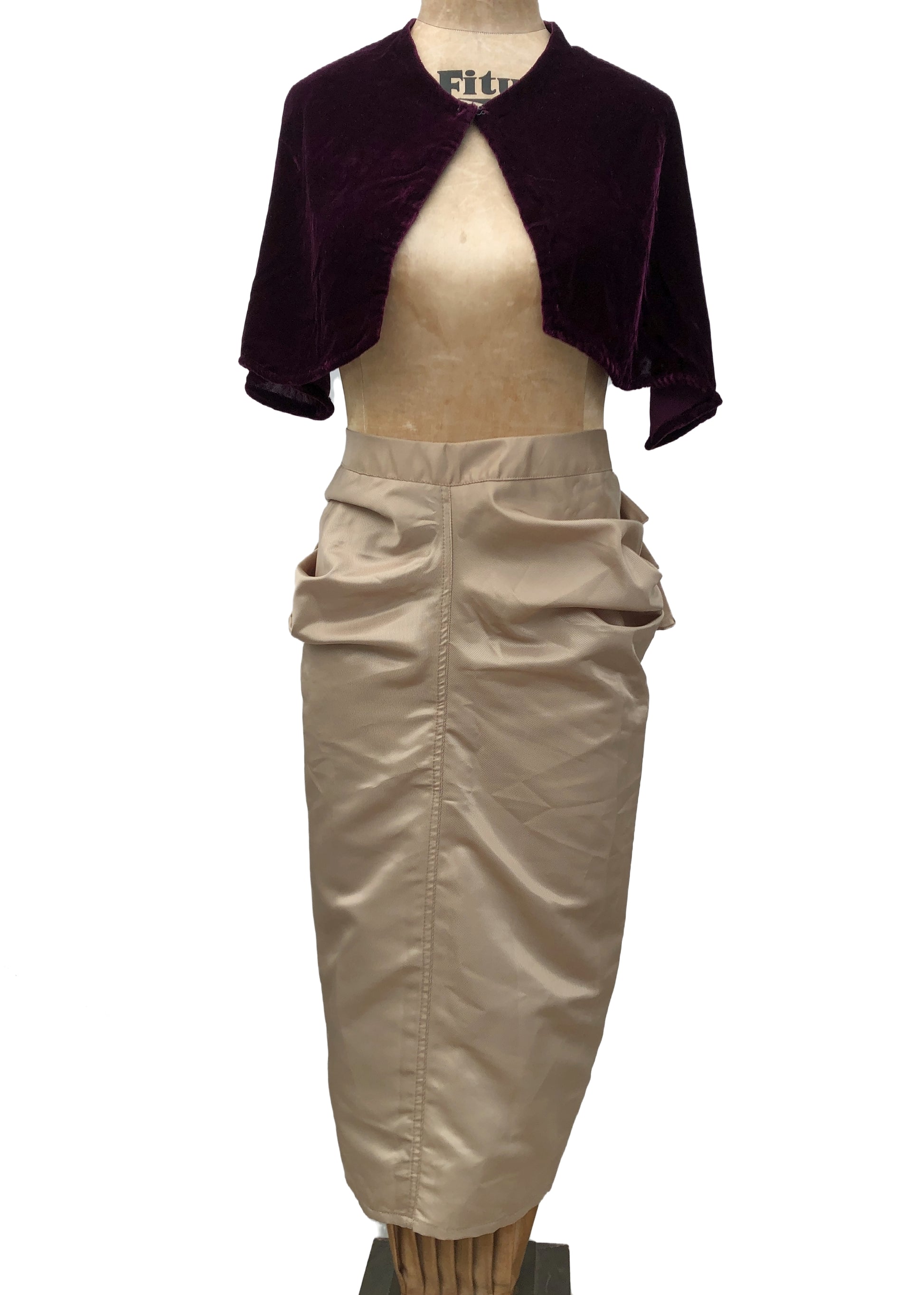 1990s Vintage Gold Dexter Wong Wiggle Pencil Skirt • Removable Bustle