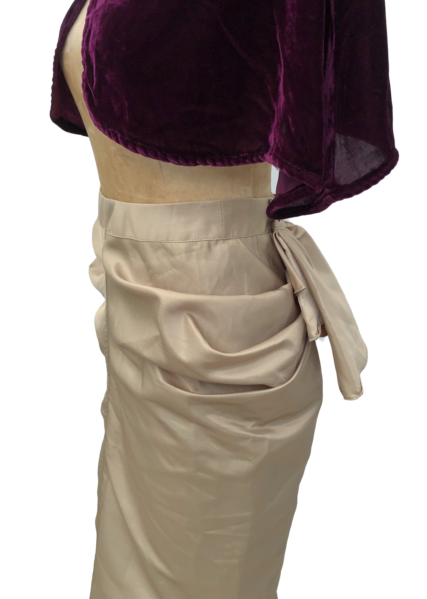 1990s Vintage Gold Dexter Wong Wiggle Pencil Skirt • Removable Bustle