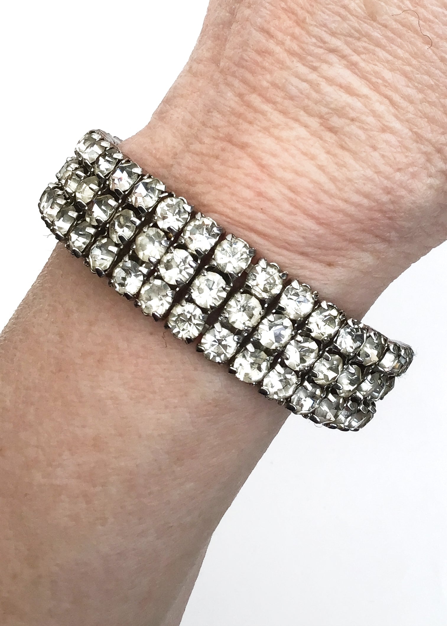 Vintage rhinestone cuff bracelet, collectible costume online jewelry