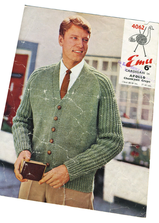 1950s Men's Cardigan Knitting Pattern Emu #4062