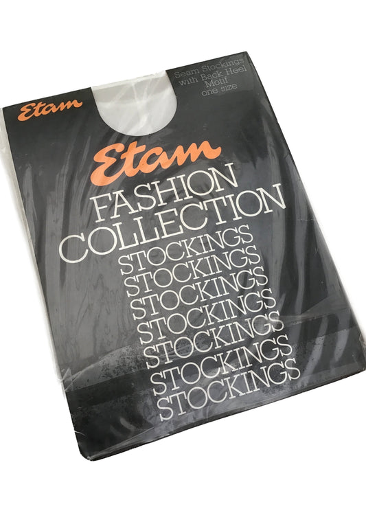 Etam Fashion Collection White Seamed Stockings wih Heel Bow