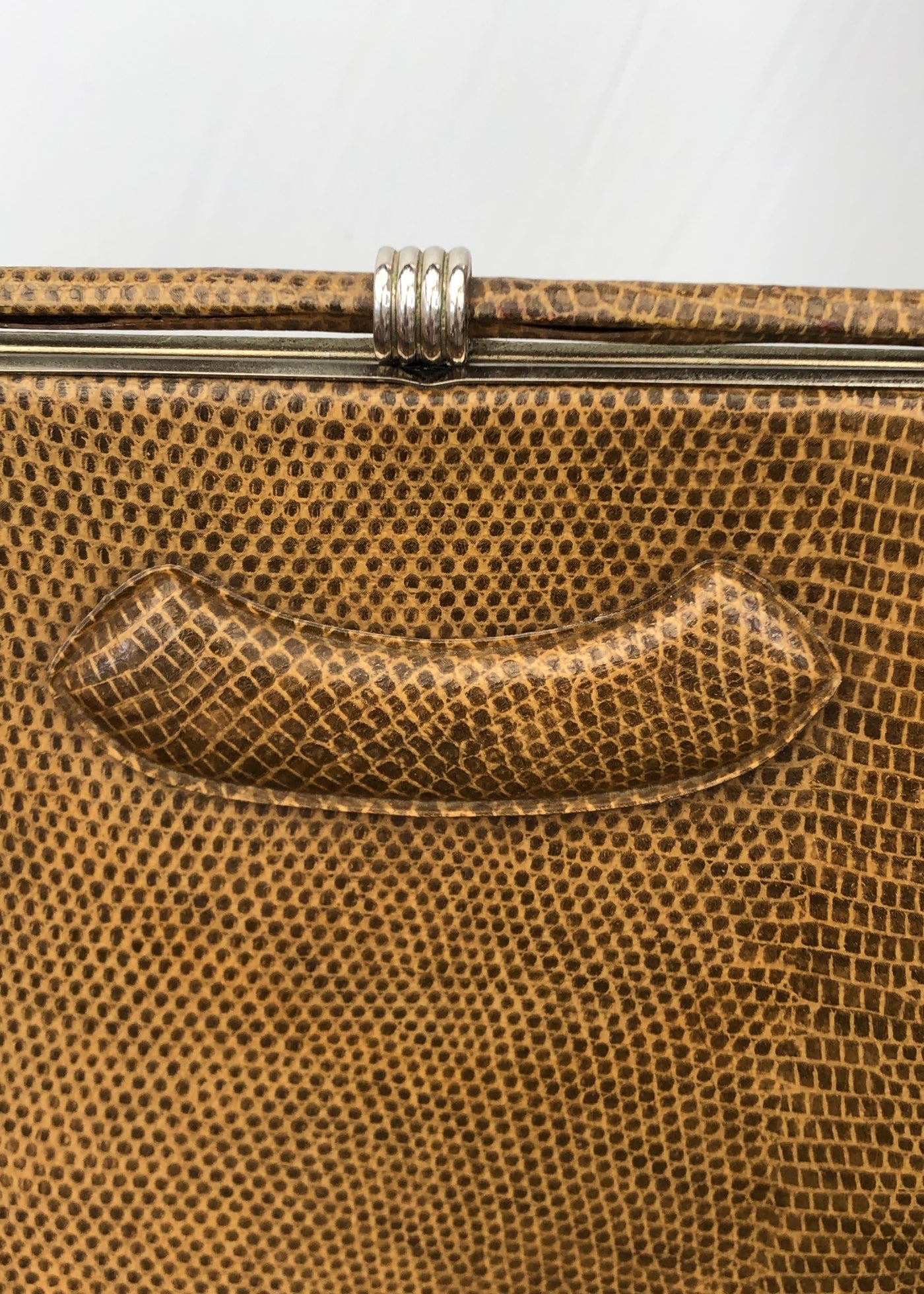 Vintage 60s Faux Lizard Skin Kelly Handbag • Light Tan