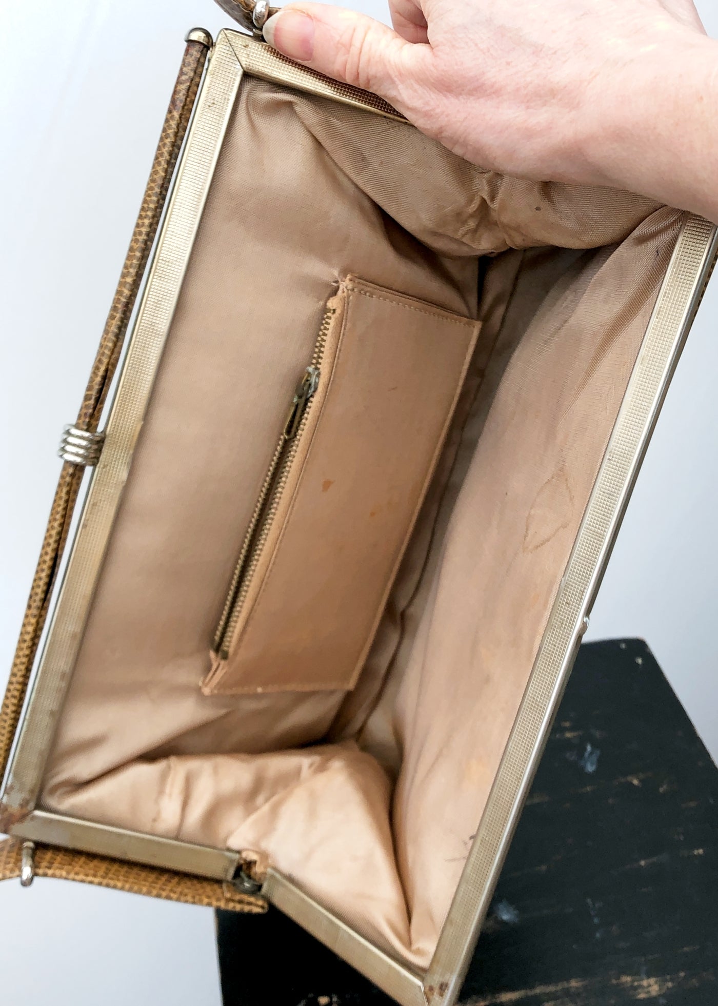 Vintage 60s Faux Lizard Skin Kelly Handbag • Light Tan