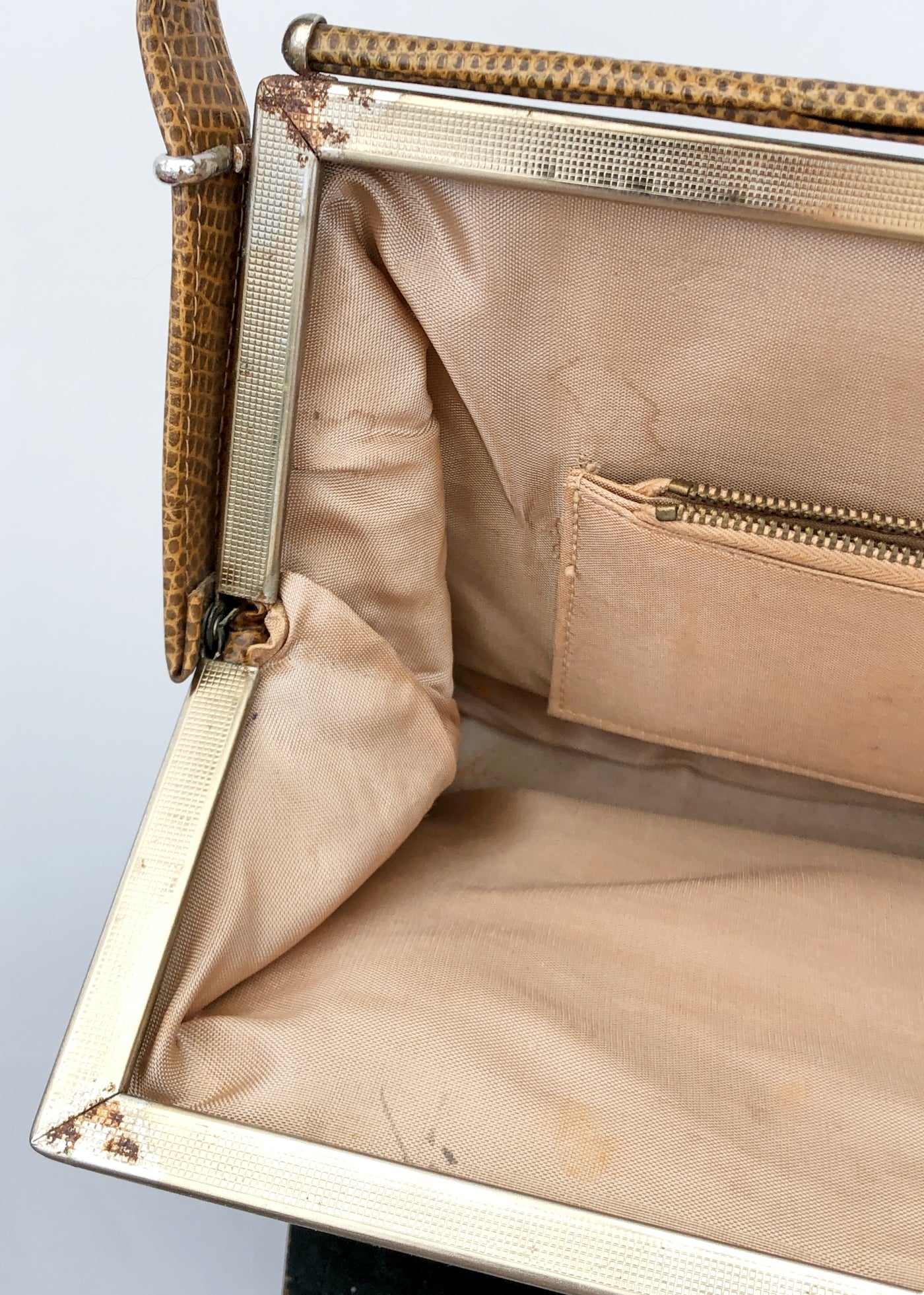 Vintage 60s Faux Lizard Skin Kelly Handbag • Light Tan