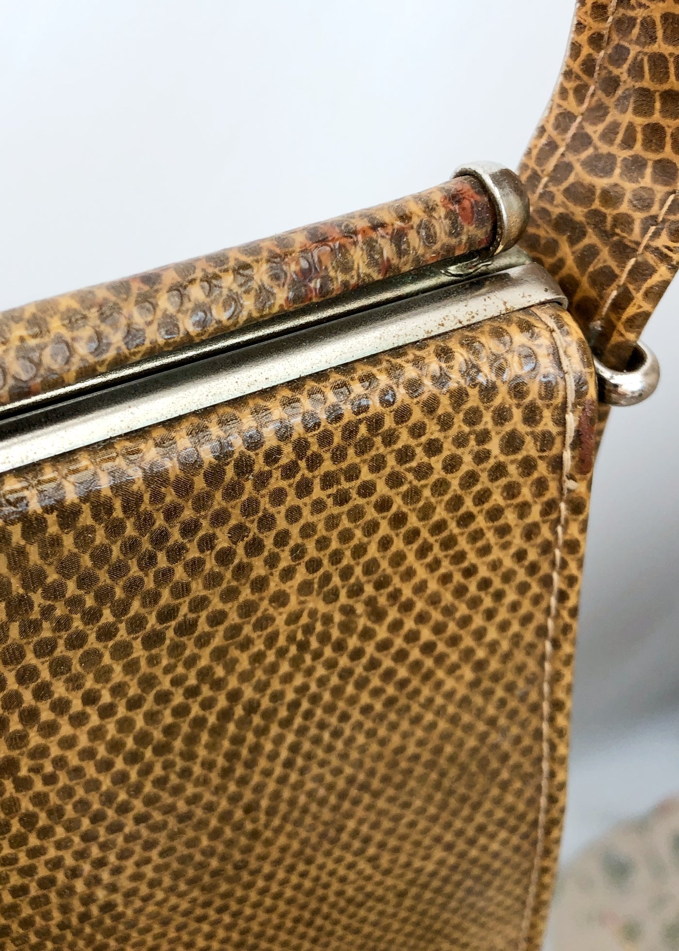 Vintage 60s Faux Lizard Skin Kelly Handbag • Light Tan