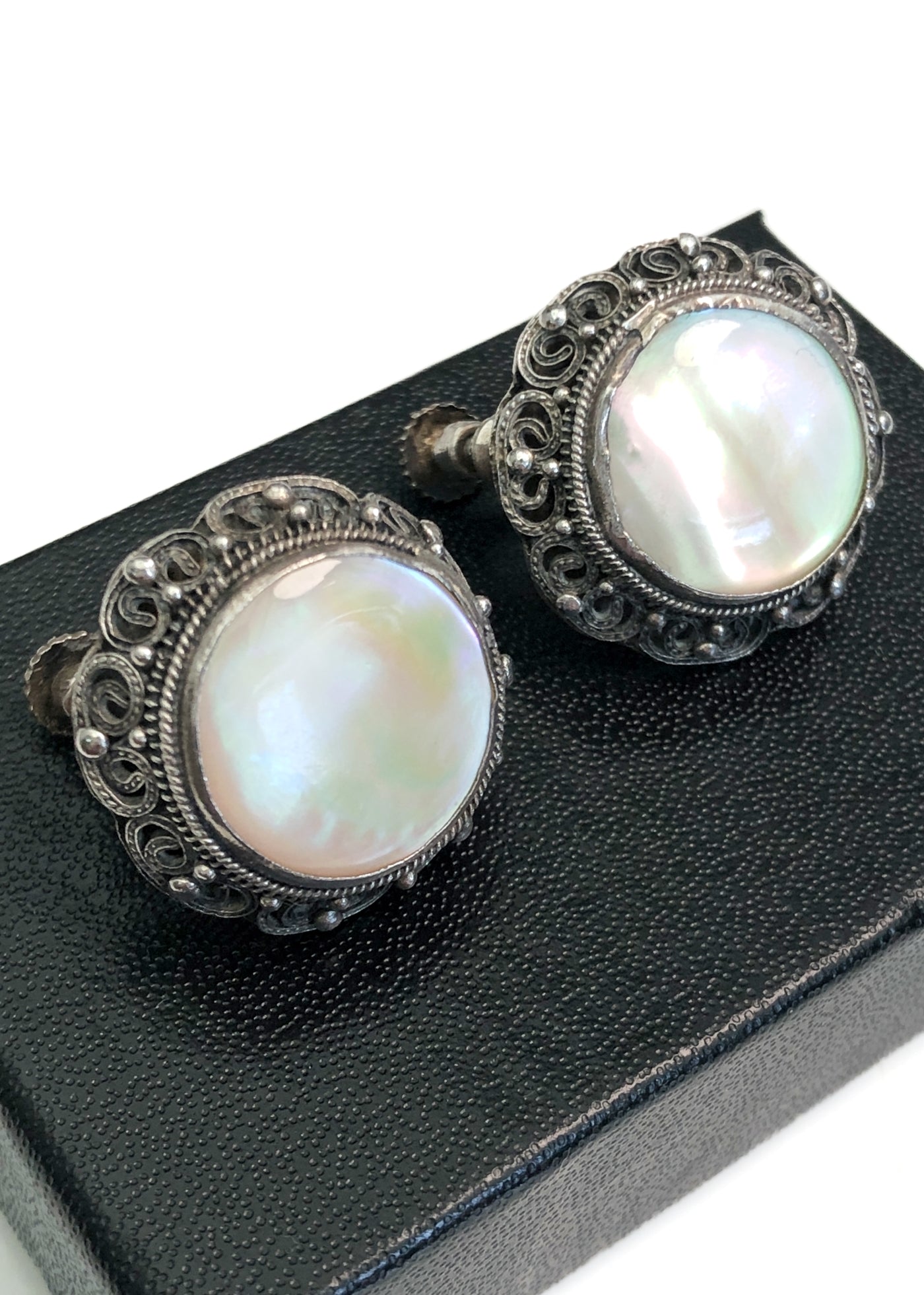 Vintage 30s MOP Etruscan Revival Screw Back Earrings