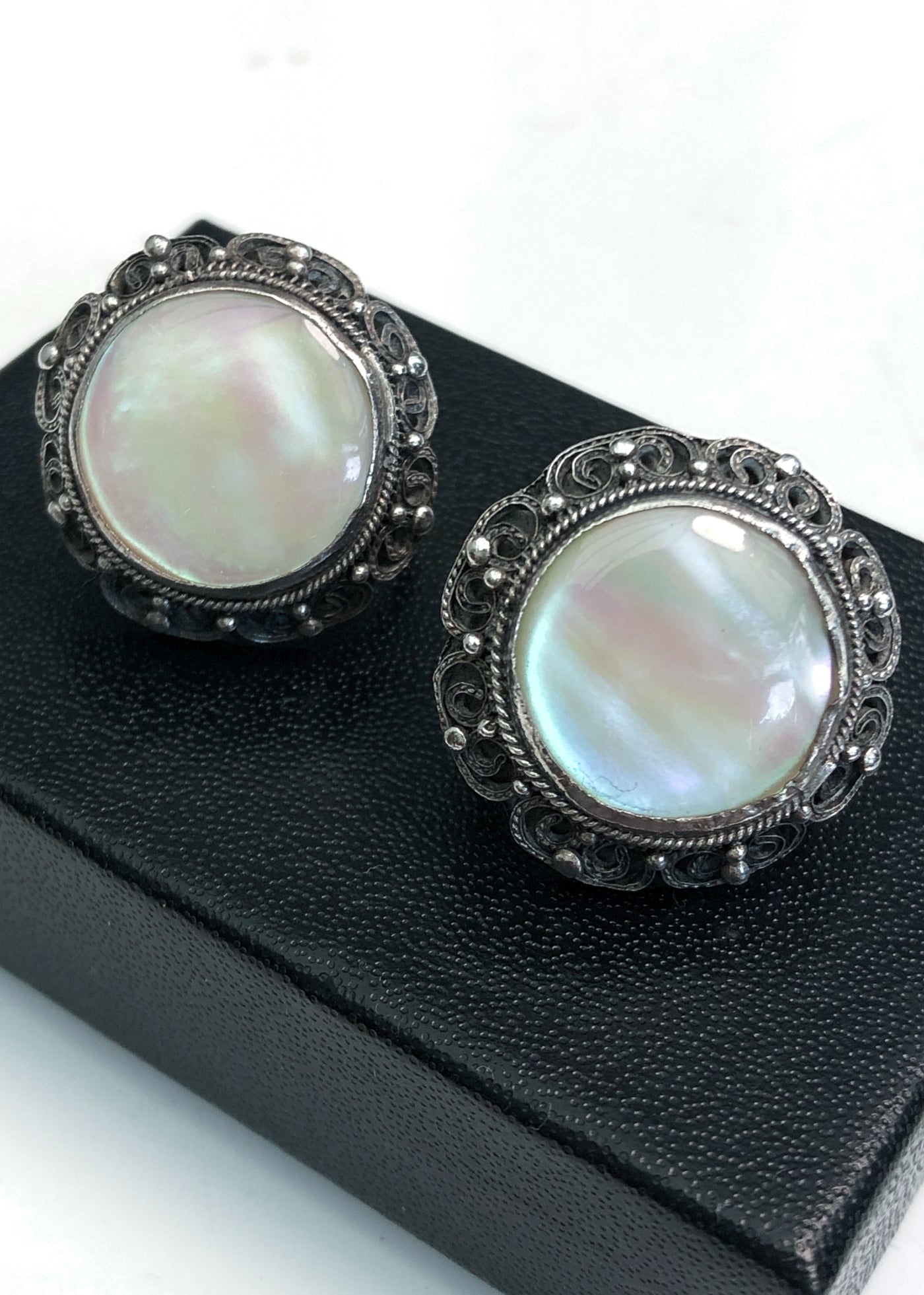 Vintage 30s MOP Etruscan Revival Screw Back Earrings