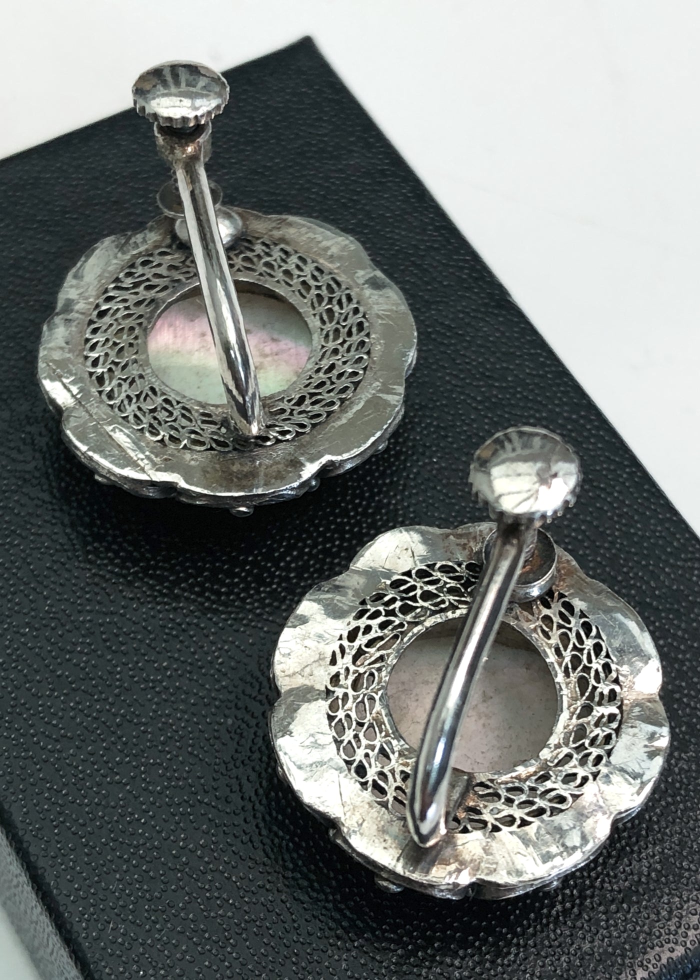 Vintage 30s MOP Etruscan Revival Screw Back Earrings