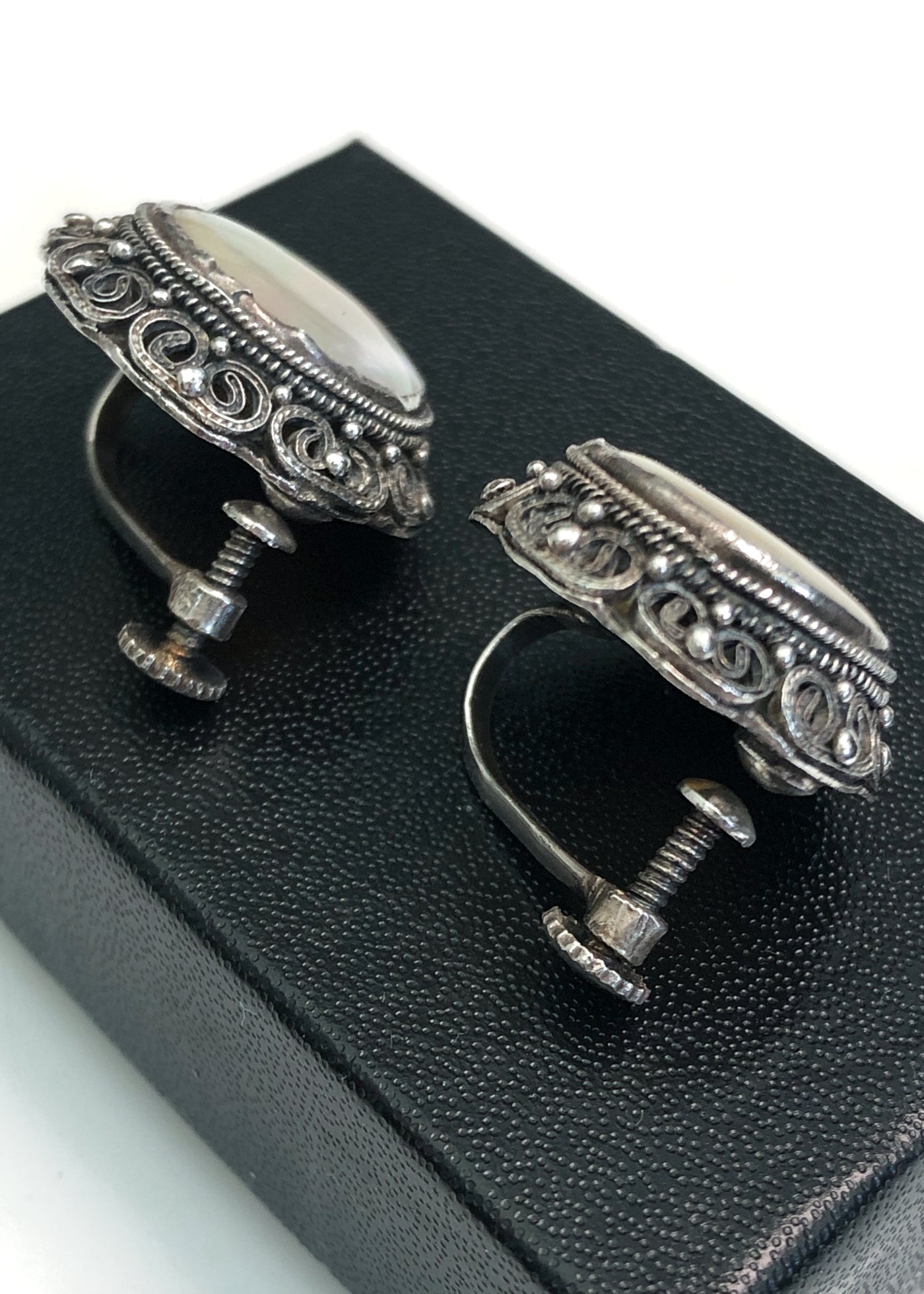 Vintage 30s MOP Etruscan Revival Screw Back Earrings
