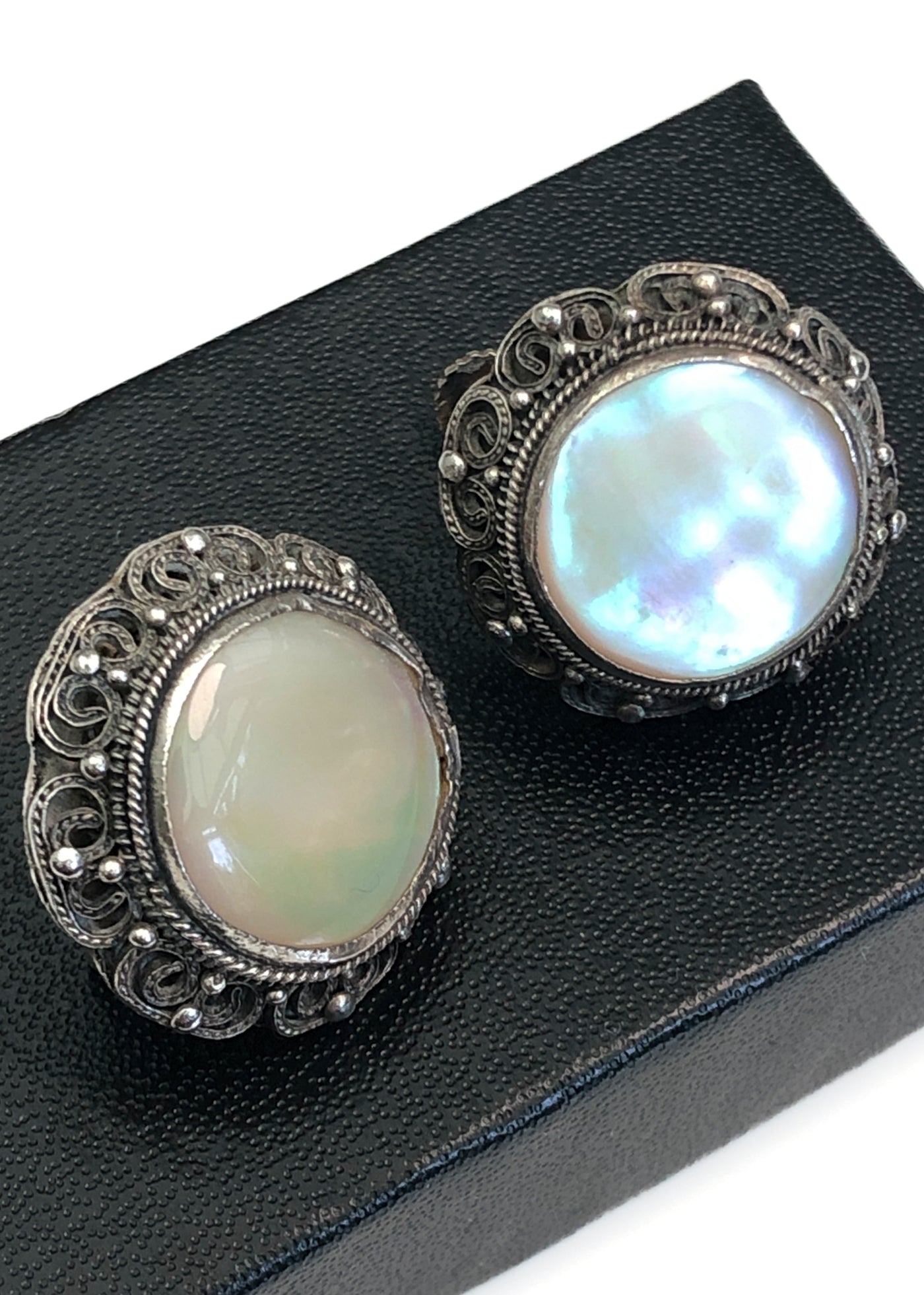 Vintage 30s MOP Etruscan Revival Screw Back Earrings