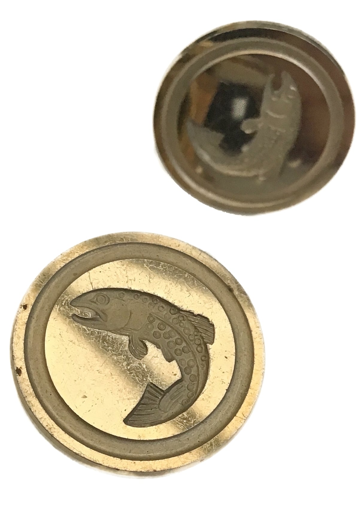 Vintage Round Engraved Fish Gilt Cufflinks