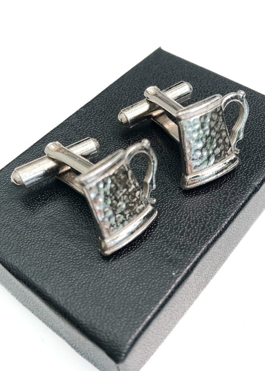 Vintage Novelty Tankard Cufflinks • Hammered Metal
