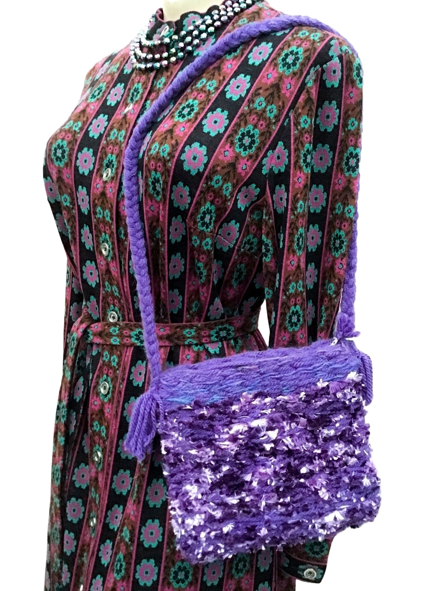 Fluffy Purple Knitted Shoulder Bag