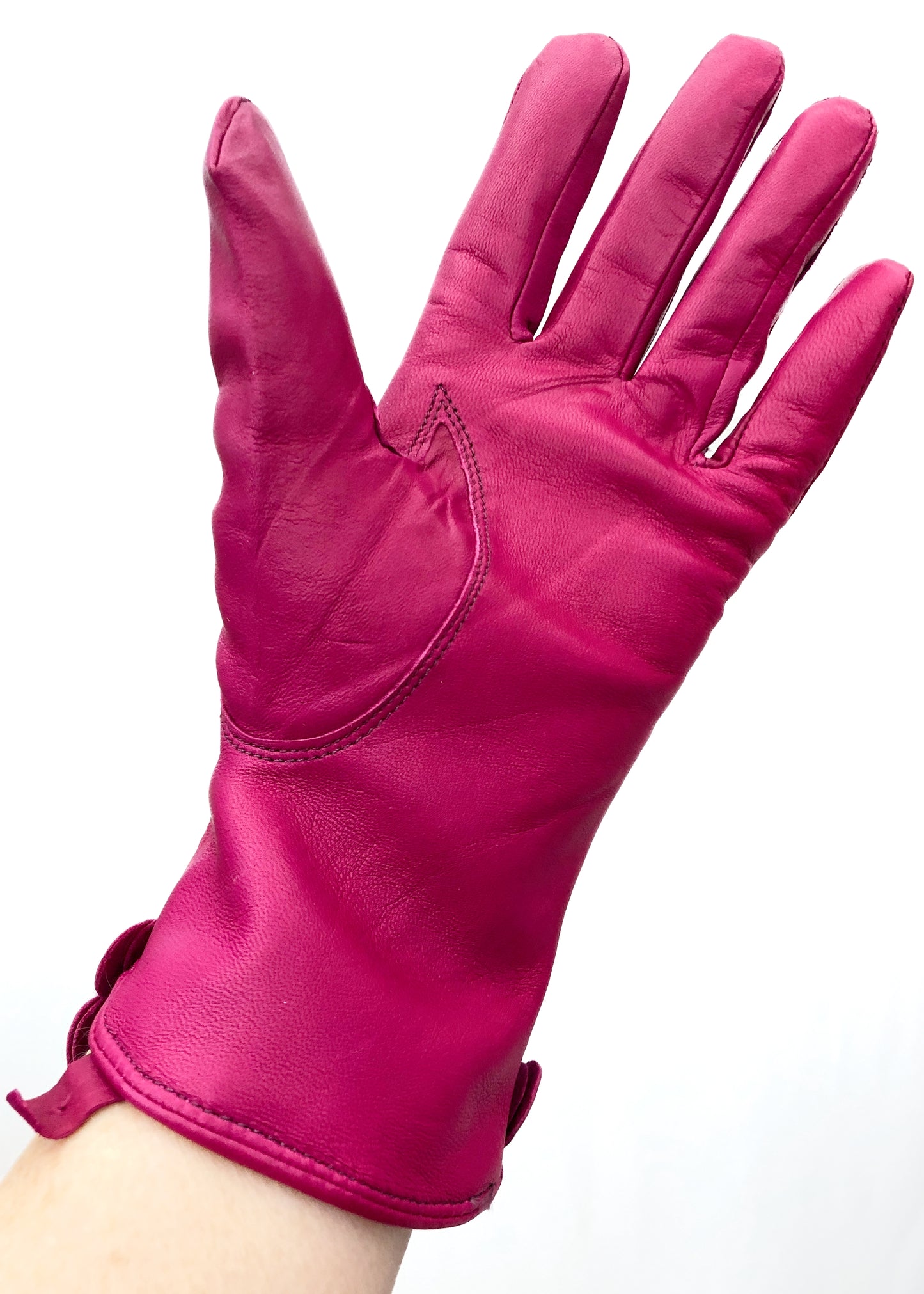 Y2K Hot Pink Nappa Leather Gauntlet Gloves • Size 6.5