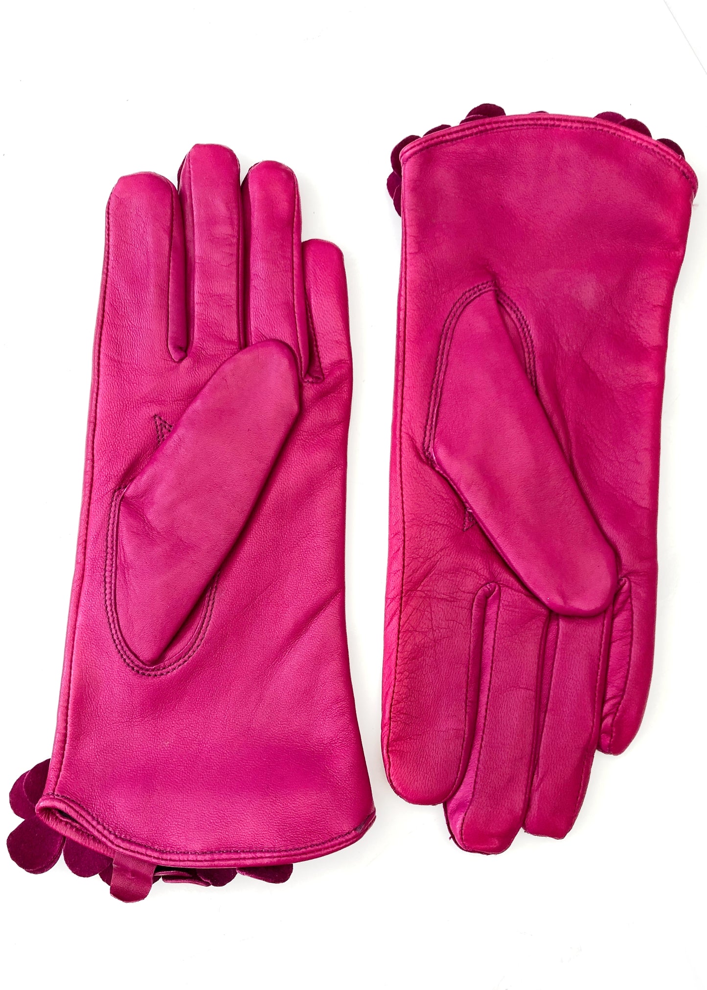Y2K Hot Pink Nappa Leather Gauntlet Gloves • Size 6.5