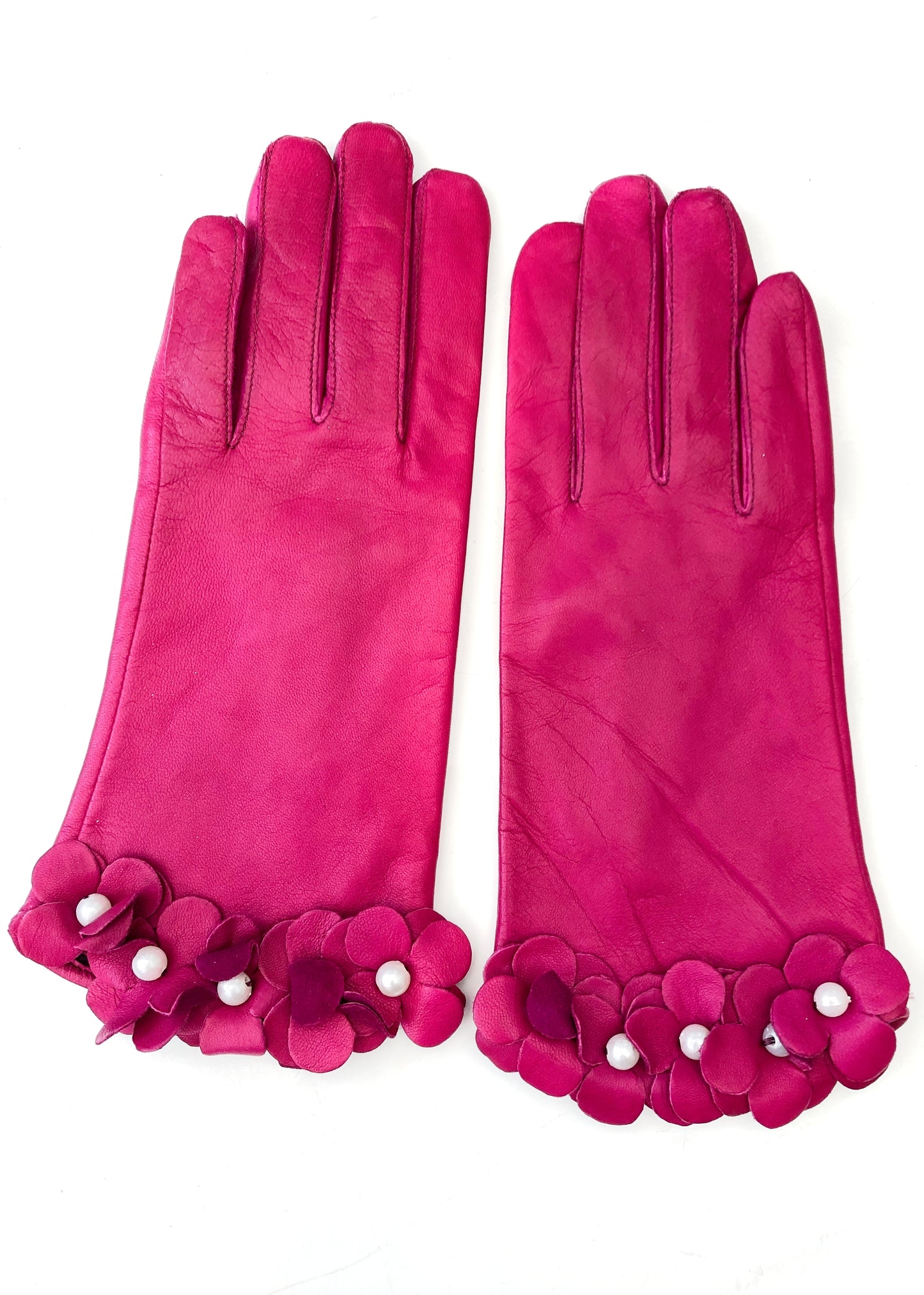 Y2K Hot Pink Nappa Leather Gauntlet Gloves • Size 6.5
