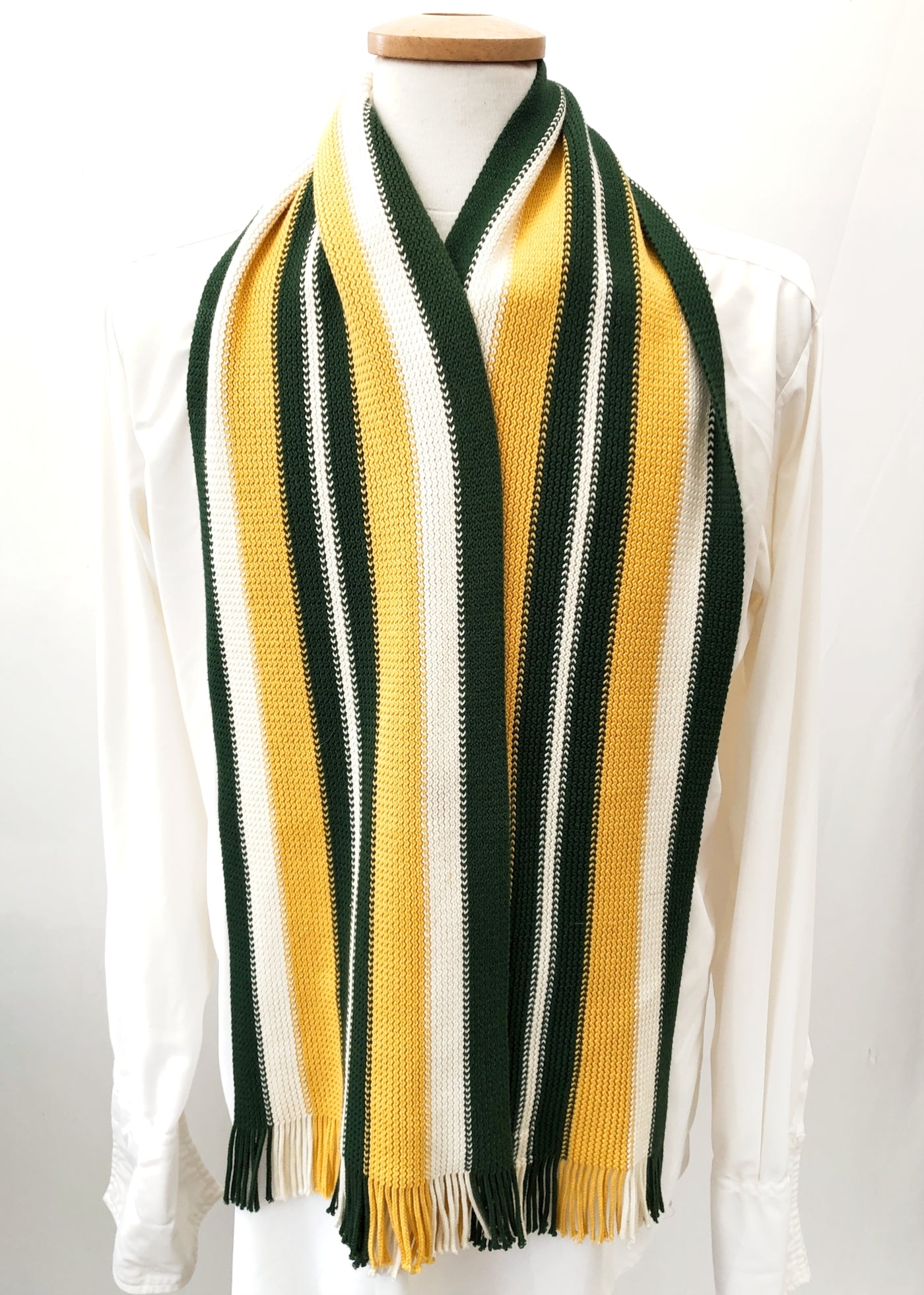 Preloved Knitted Green Yellow + White College Scarf • GAP