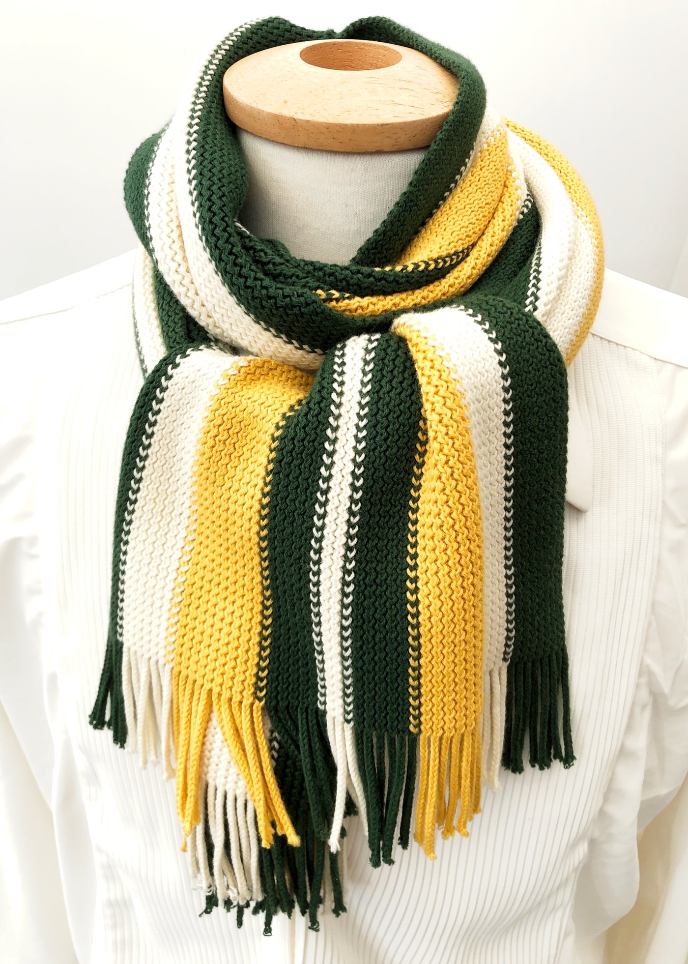 Preloved Knitted Green Yellow + White College Scarf • GAP