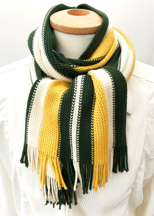 Preloved Knitted Green Yellow + White College Scarf • GAP