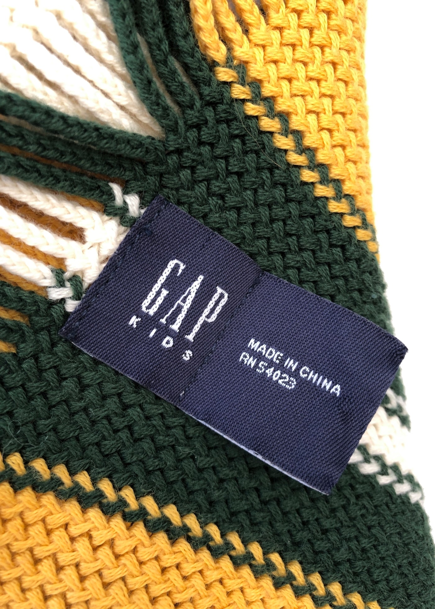 Preloved Knitted Green Yellow + White College Scarf • GAP