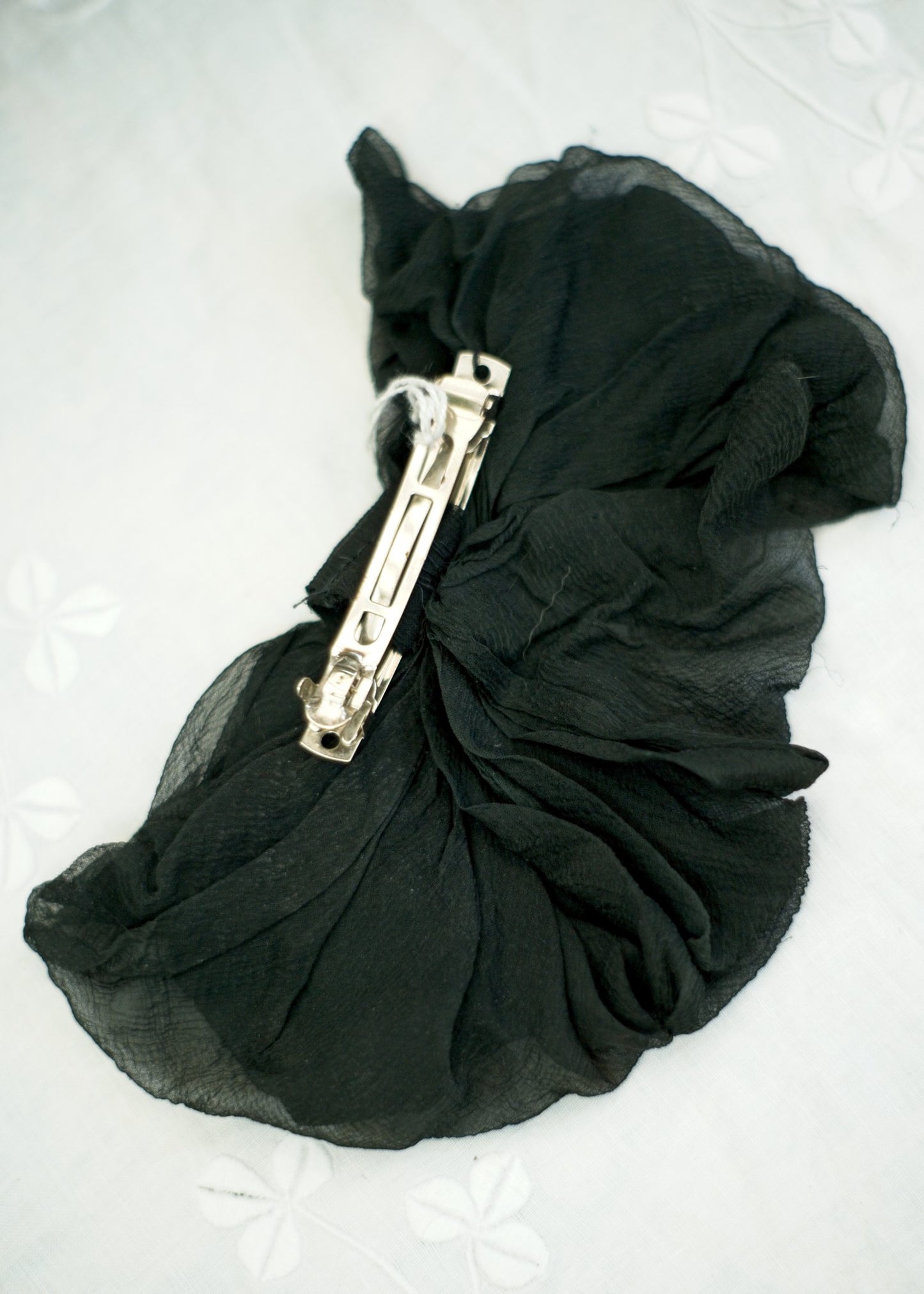 1980s Vintage Black Georgette Bow Hair Clip Barrette