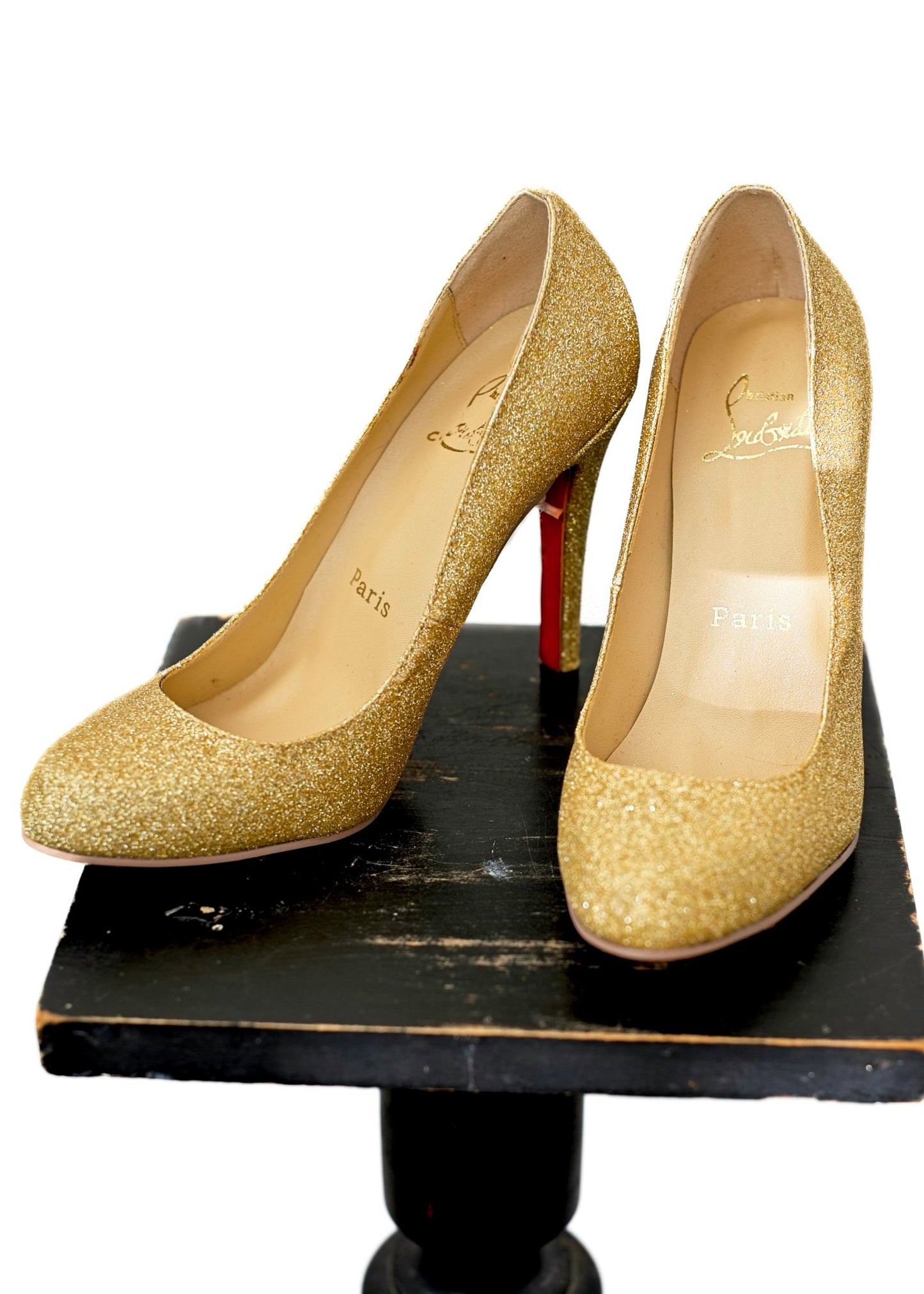 Fabulous Gold Glitter Fifi  Pumps Louboutin Shoes  • Size 37