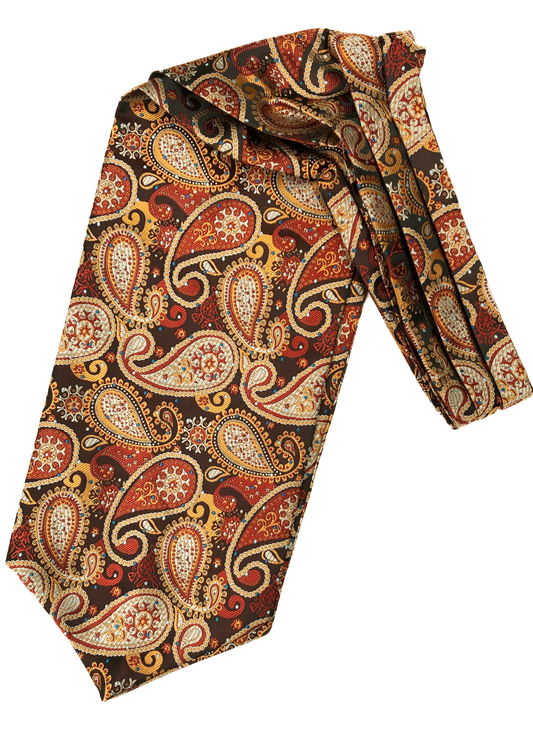 Vintage 60s Gold Paisley Cravat • silk jacquard in Autumnal Tones