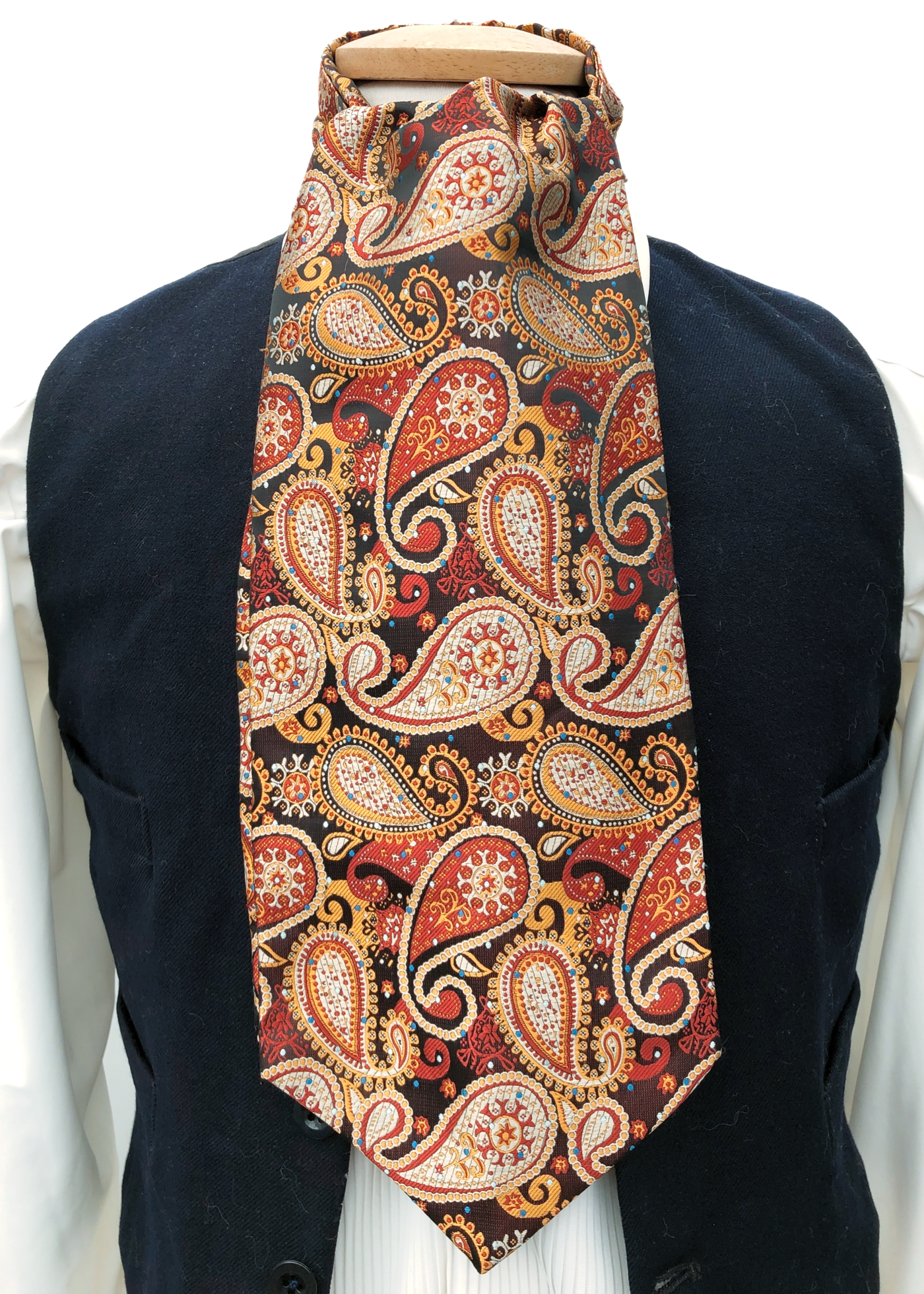 Vintage 60s Gold Paisley Cravat • Jacquard Autumnal Tones