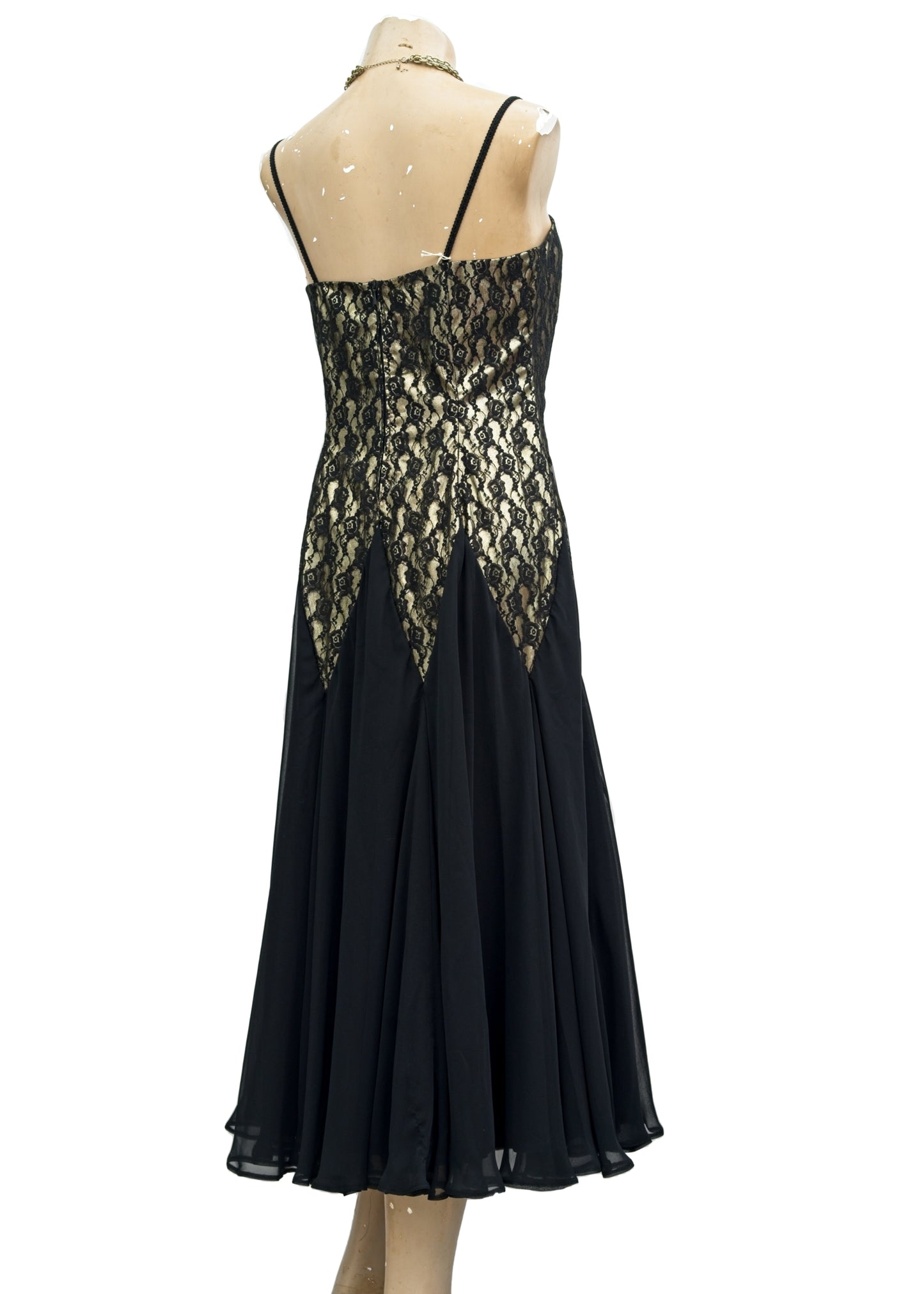 Vintage Gold and Black Lace • Chiffon Cocktail Party Dress • Jane Paris