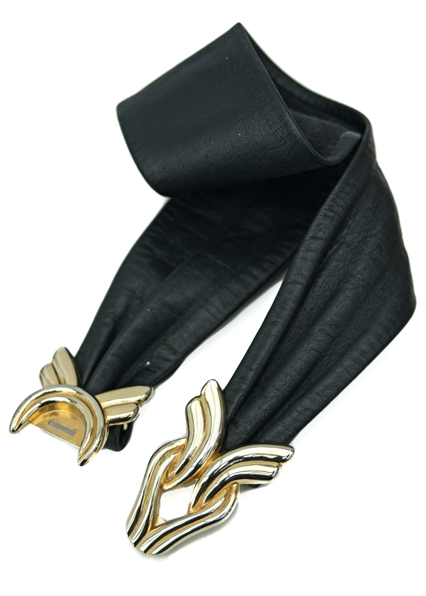 Vintage Leather Cincher Belt with Goldtone Buckle • Adjustable