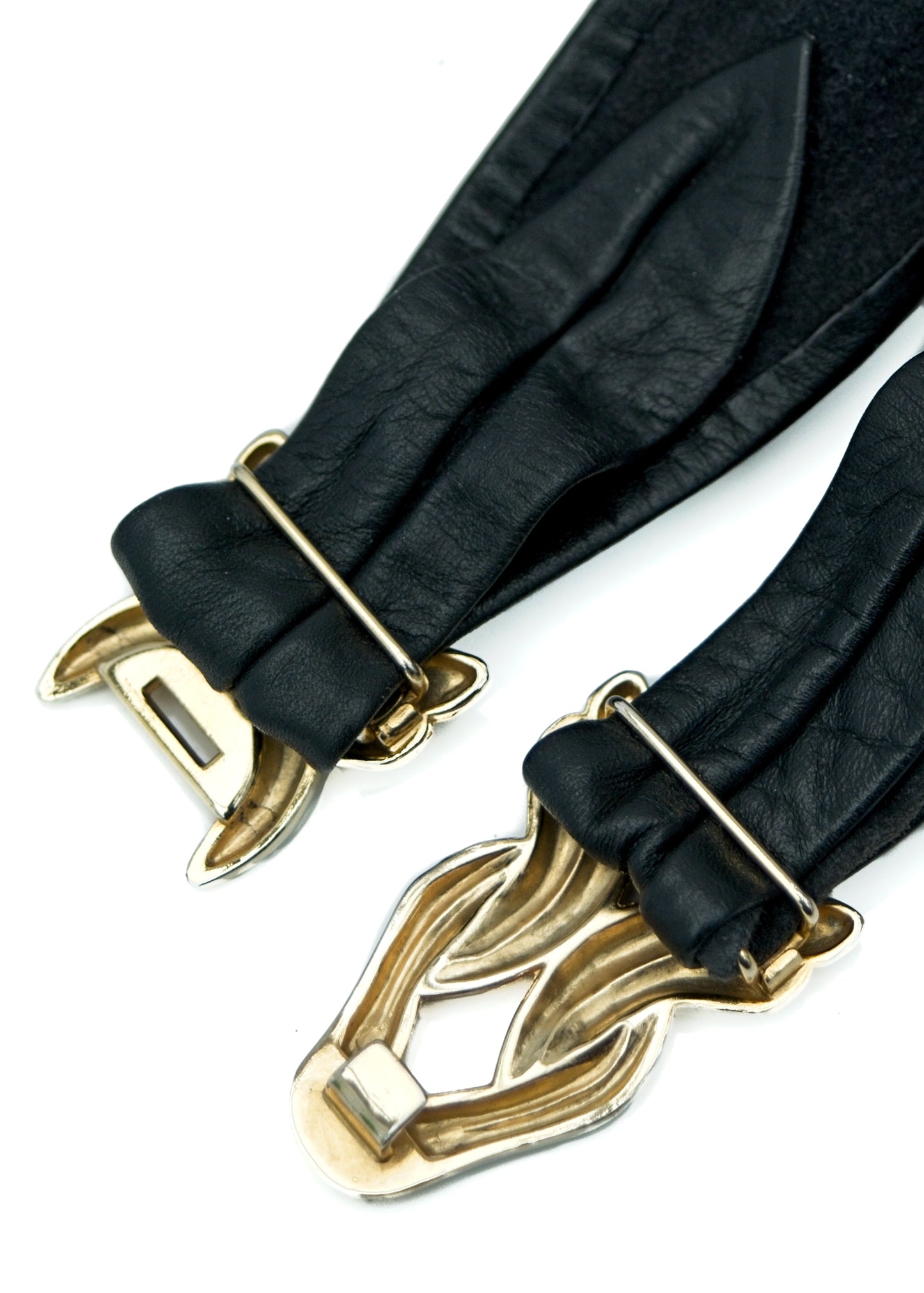 Vintage Leather Cincher Belt with Goldtone Buckle • Adjustable