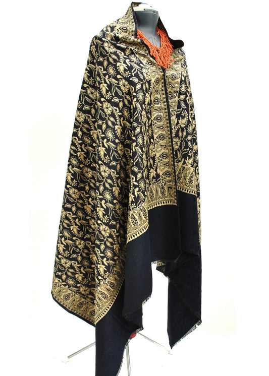 Vintage Gold & Midnight Blue Pashmina Shawl Wrap