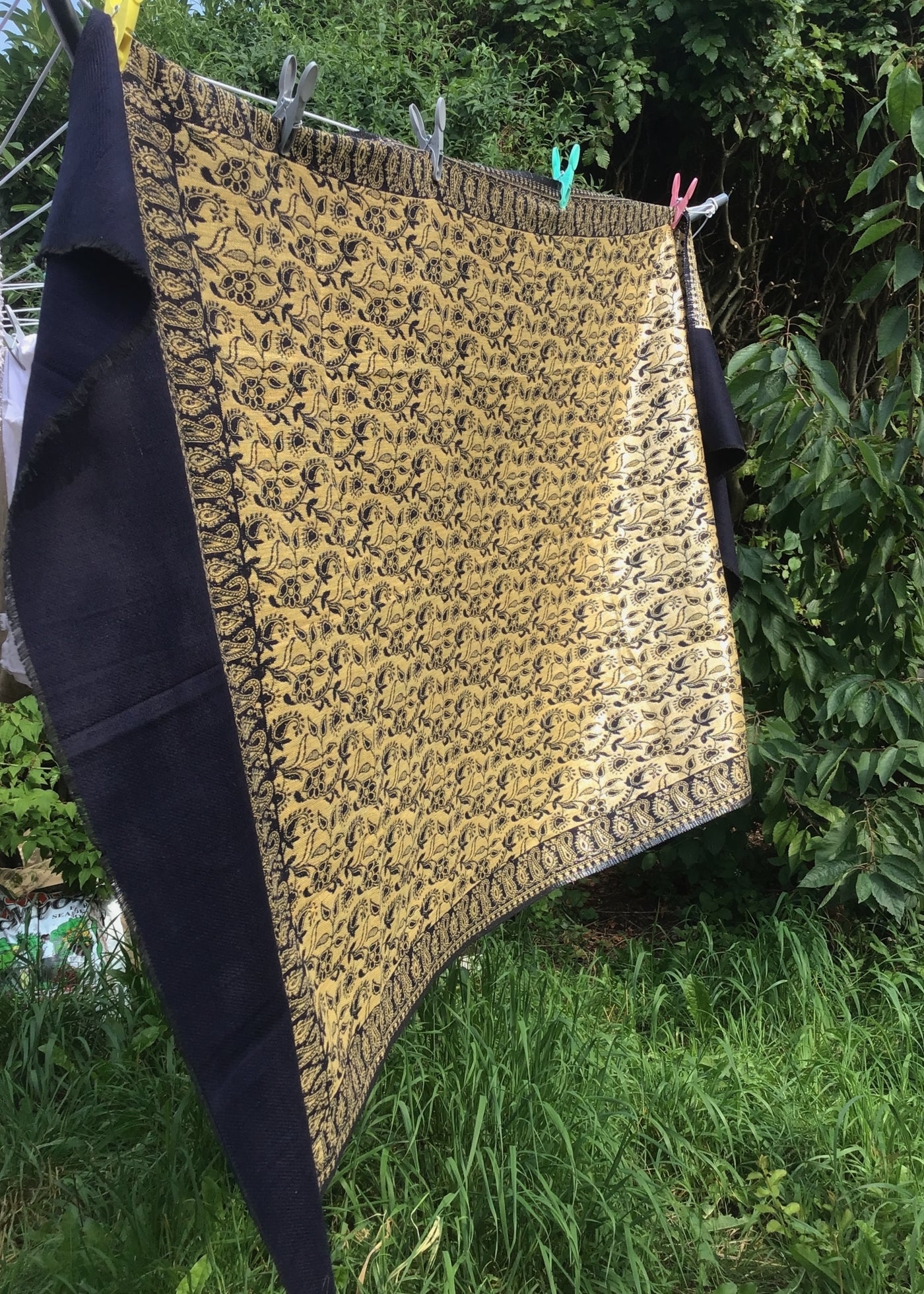 Vintage Gold & Midnight Blue Pashmina Shawl Wrap