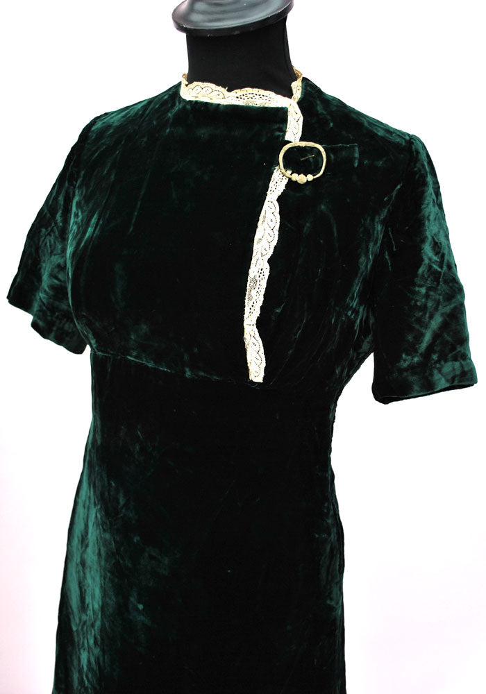 Vintage Green Velvet Mod Mini Dress • 60s