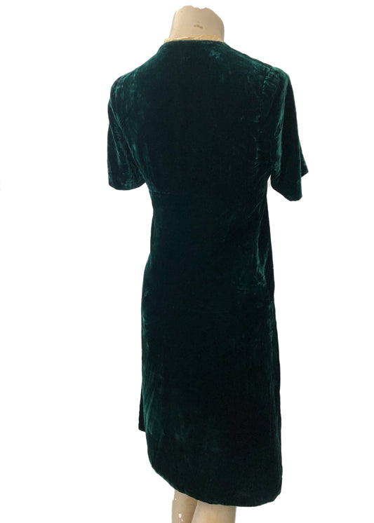 Vintage 60s Emerald Green Silk Velvet Mod Mini Dress • 8/10