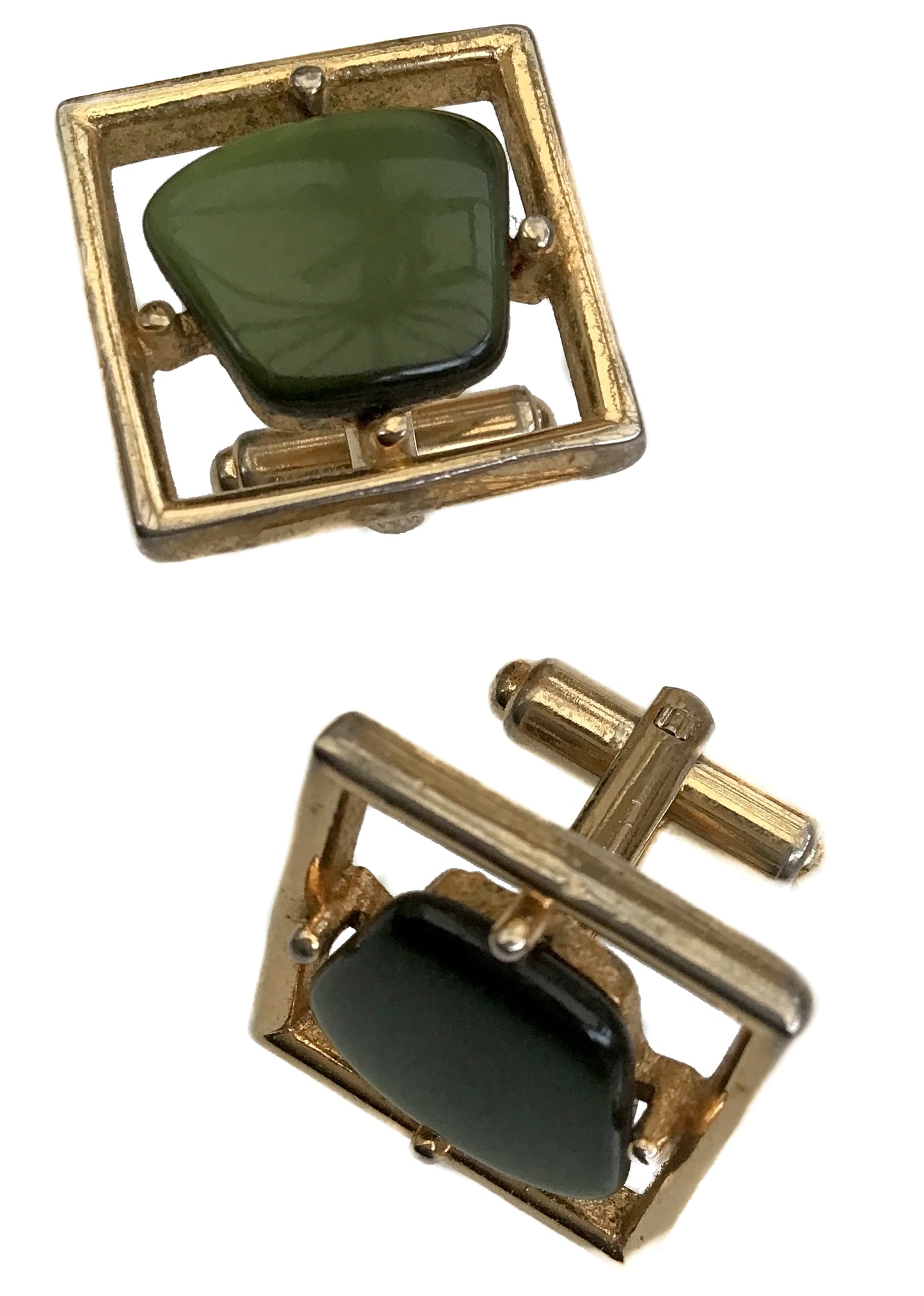 Vintage Sarah Coventry 'The New Yorker' Olive Green Moonglow Cufflinks