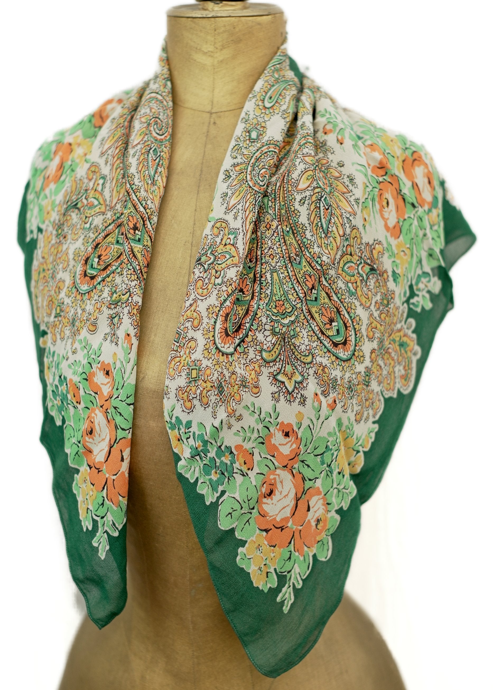 1940s green crepe scarf shawl